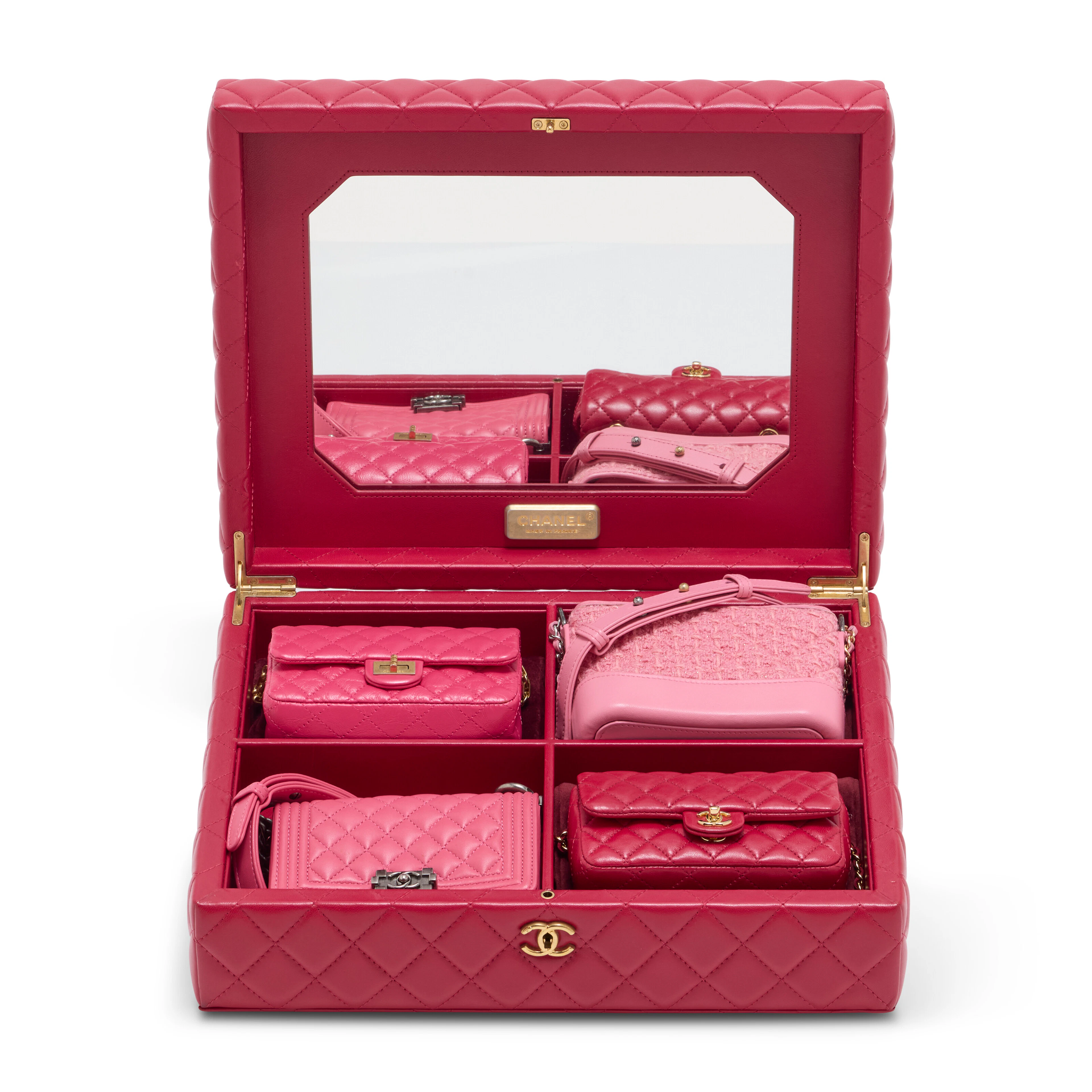A Limited Edition Set of Four Pink & Red Mini Bags with Red Quilted