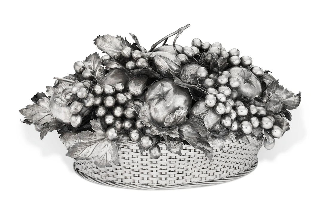 A Large Italian Silver Fruit Basket Centerpiece