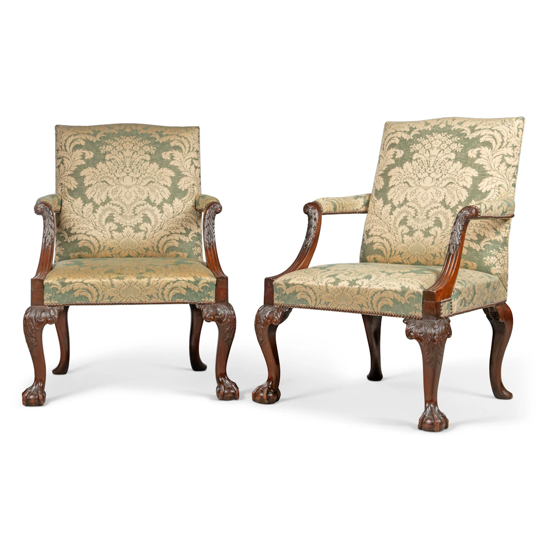 A Pair of English Mahogany Library Armchairs