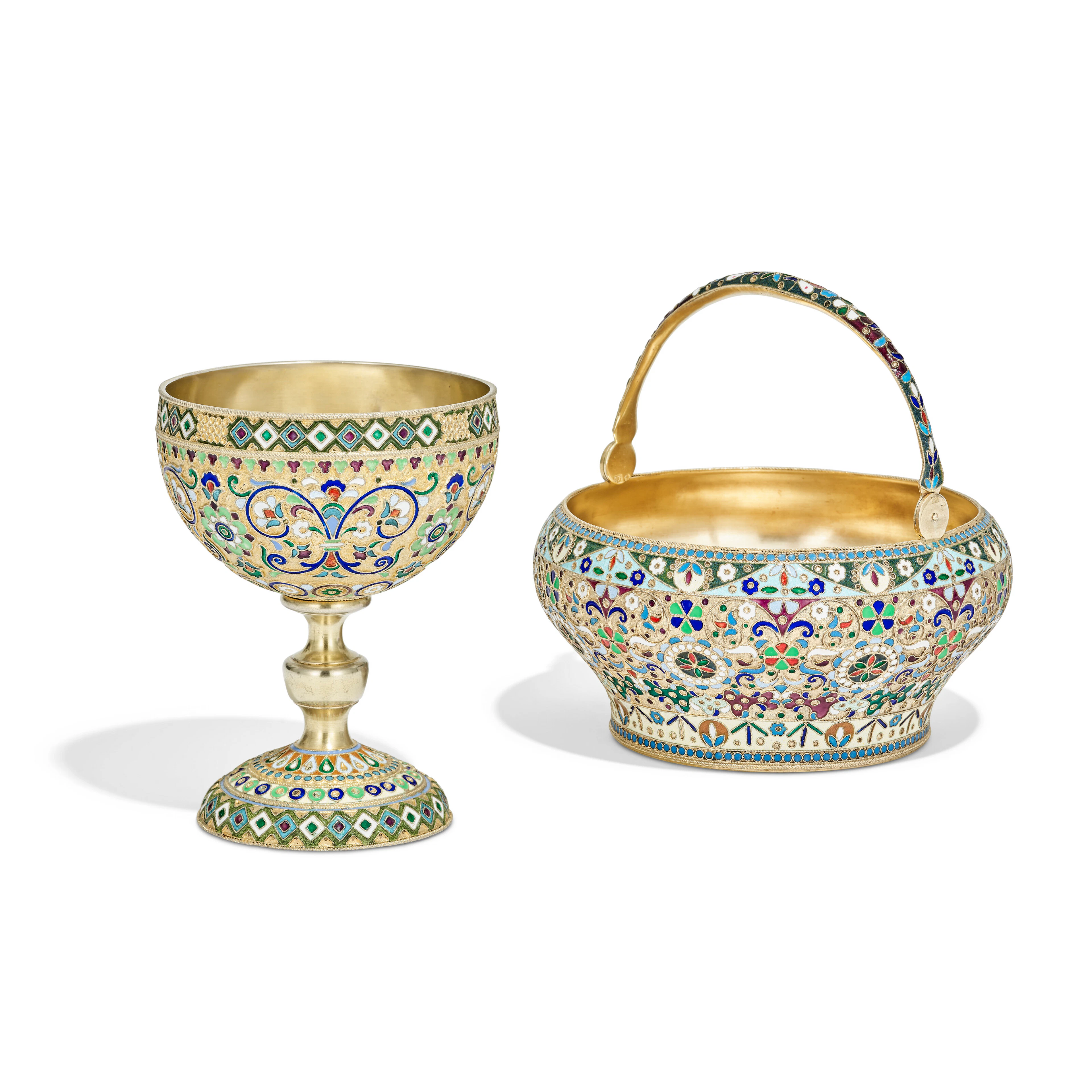 A Russian Cloisonné Enamel Sugar-Basket and a Sherbet Cup