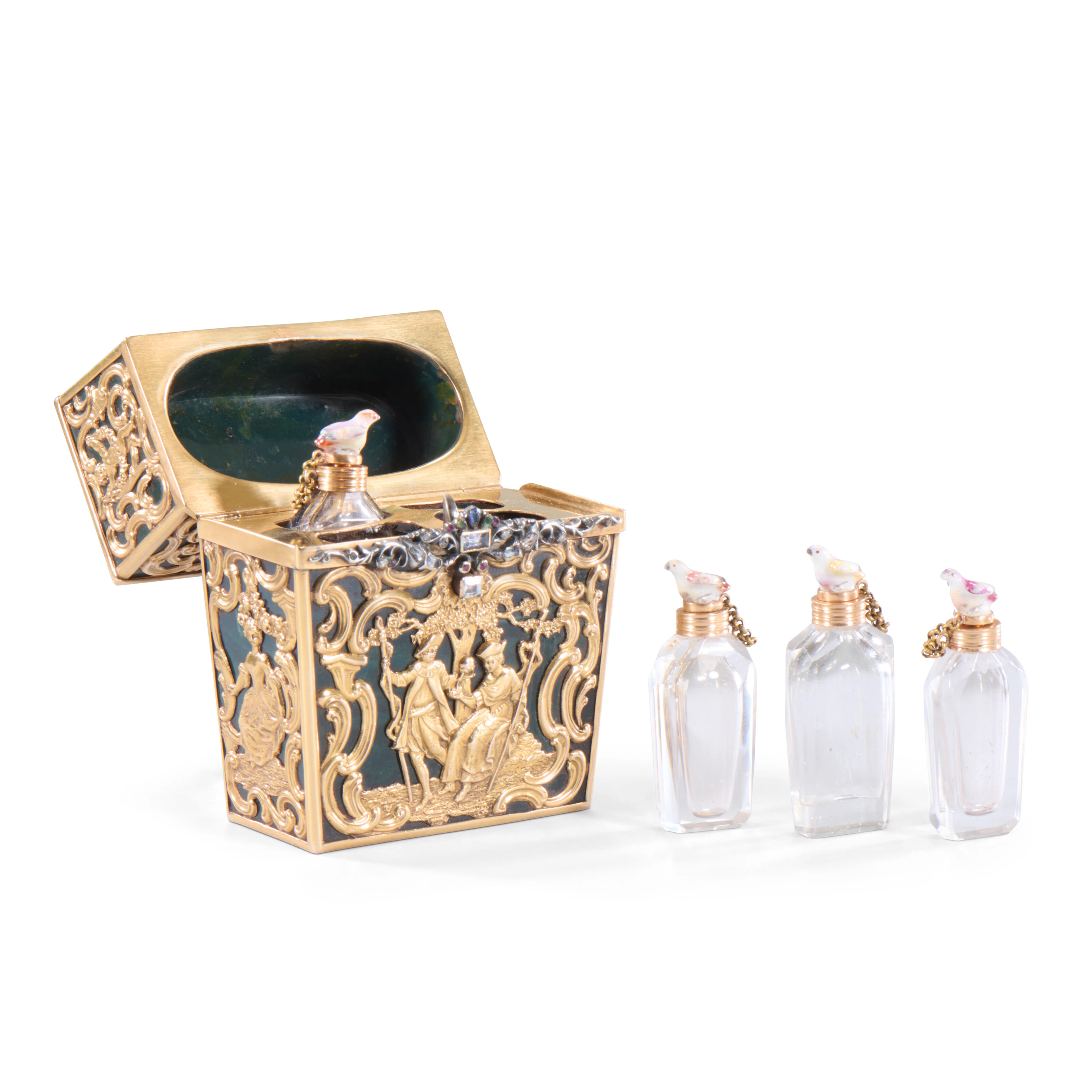 A George Ii Style Jewelled Gold-Mounted Bloodstone Necessaire