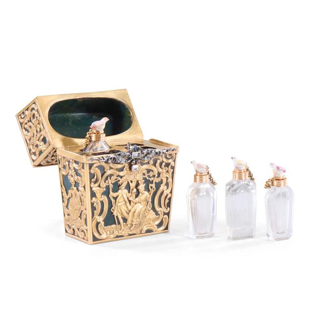 A George Ii Style Jewelled Gold-Mounted Bloodstone Necessaire