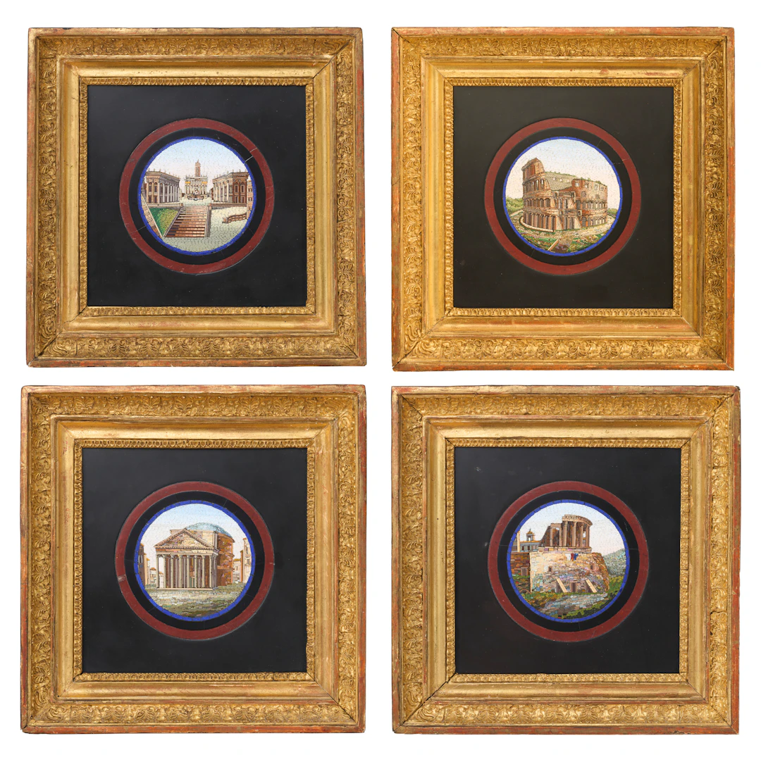 A Group of Four Roman Framed Micromosaic Medallions