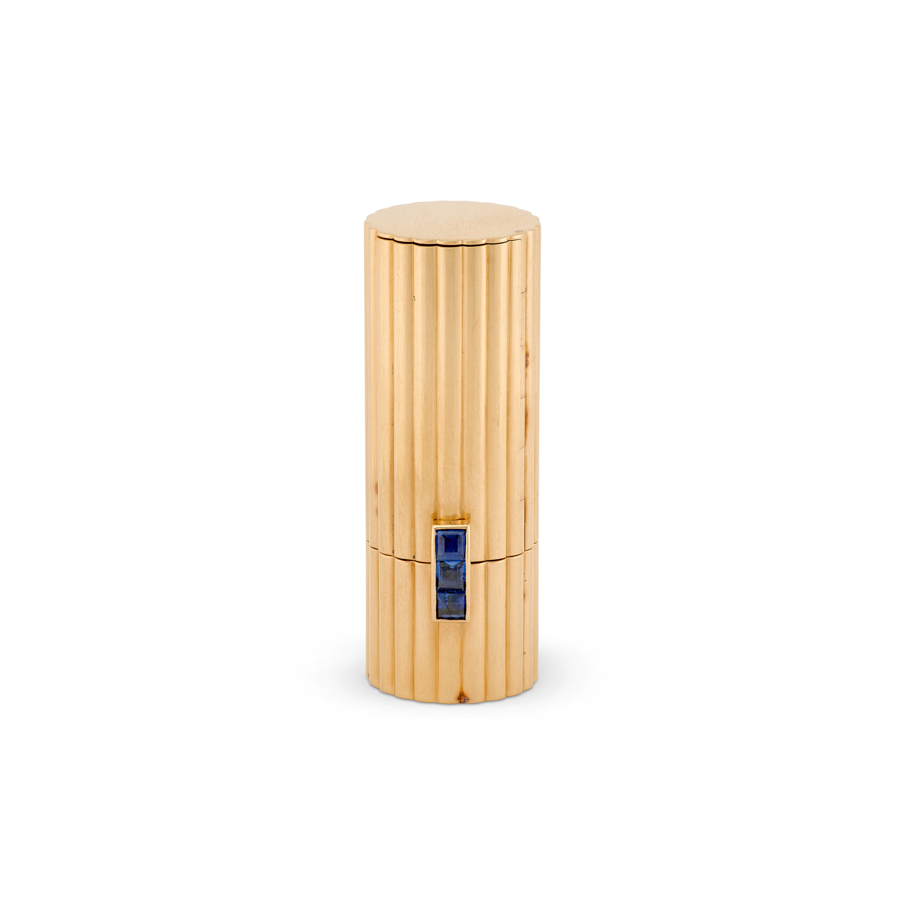 Charles Holl Retro Sapphire and Gold Lipstick Holder