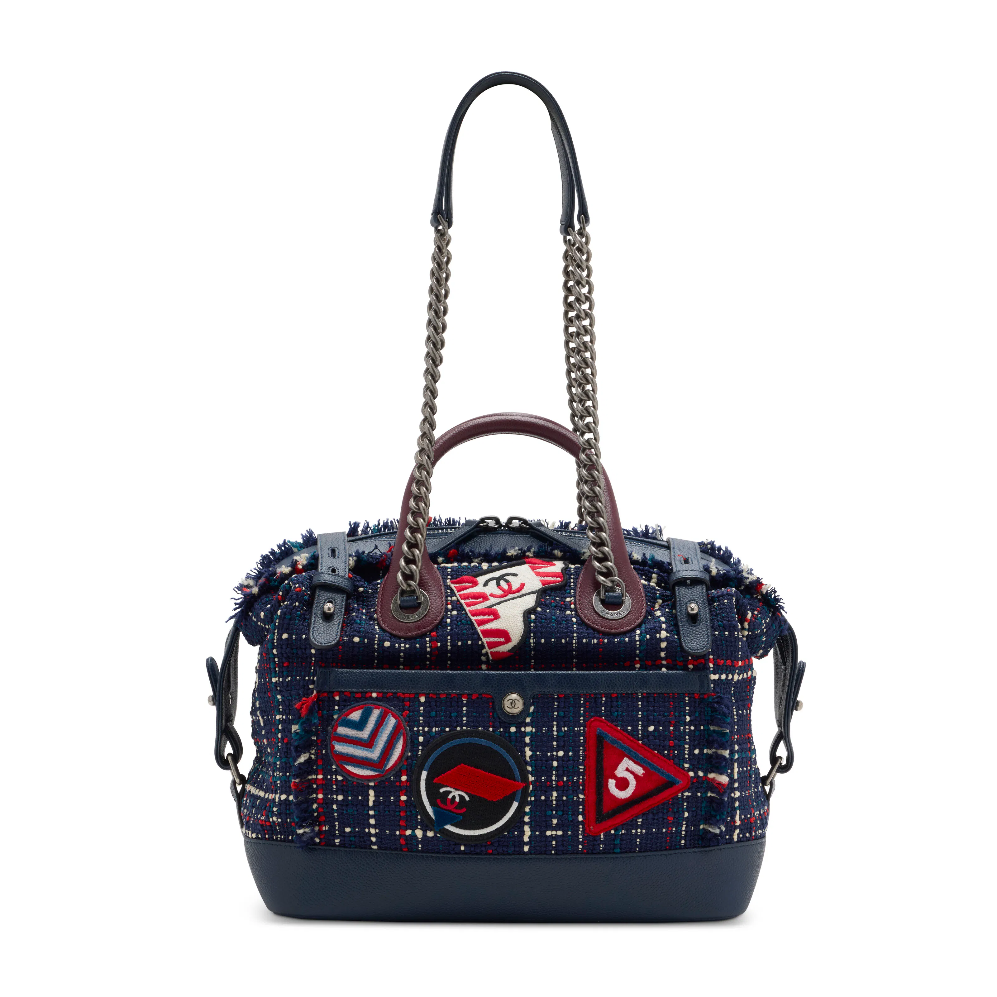 A Navy Blue Tweed Motif C'est Trip Chanel Airline Bowling Bag with