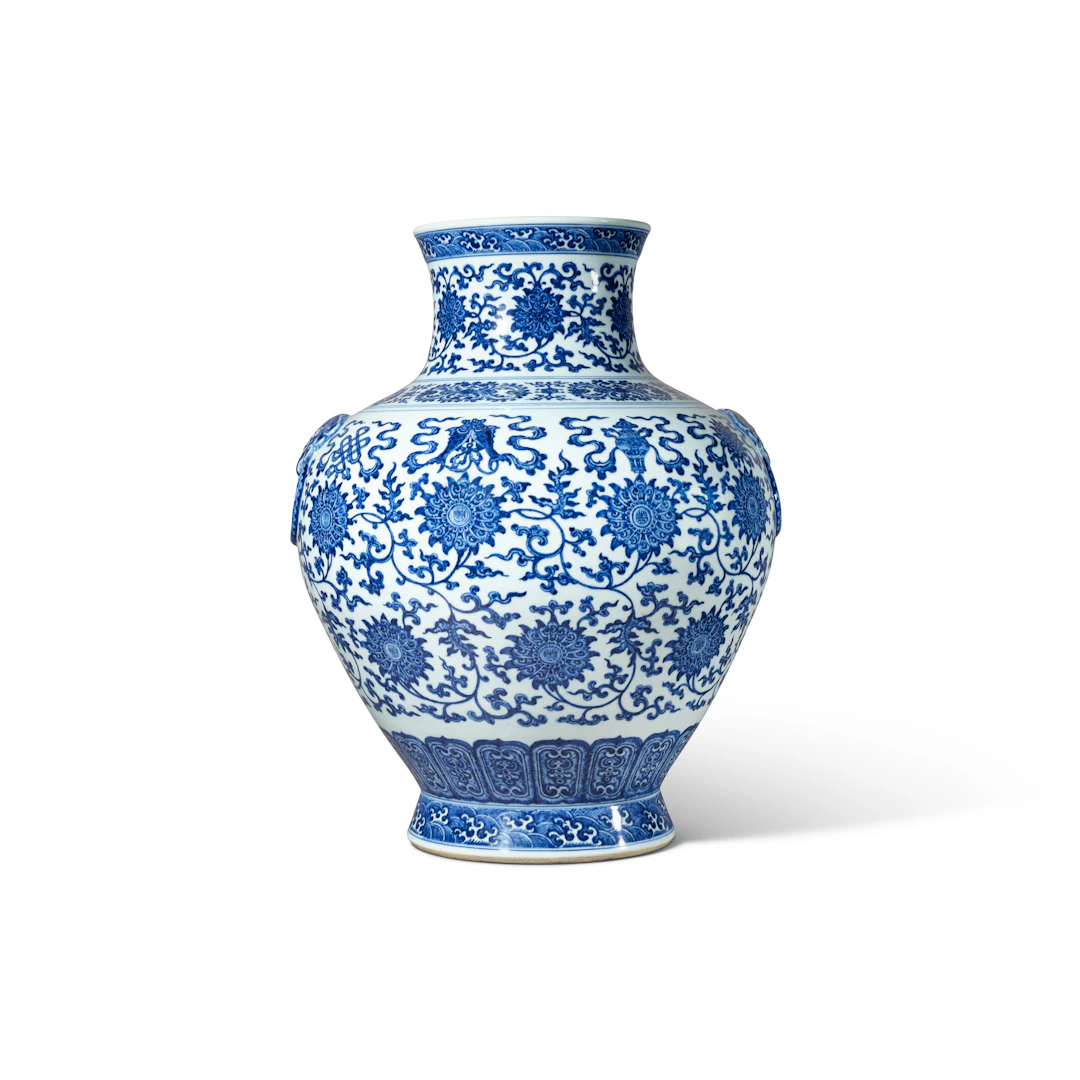 A Fine and Very Rare Large Blue and White ‘Longevity and Eight Buddhist