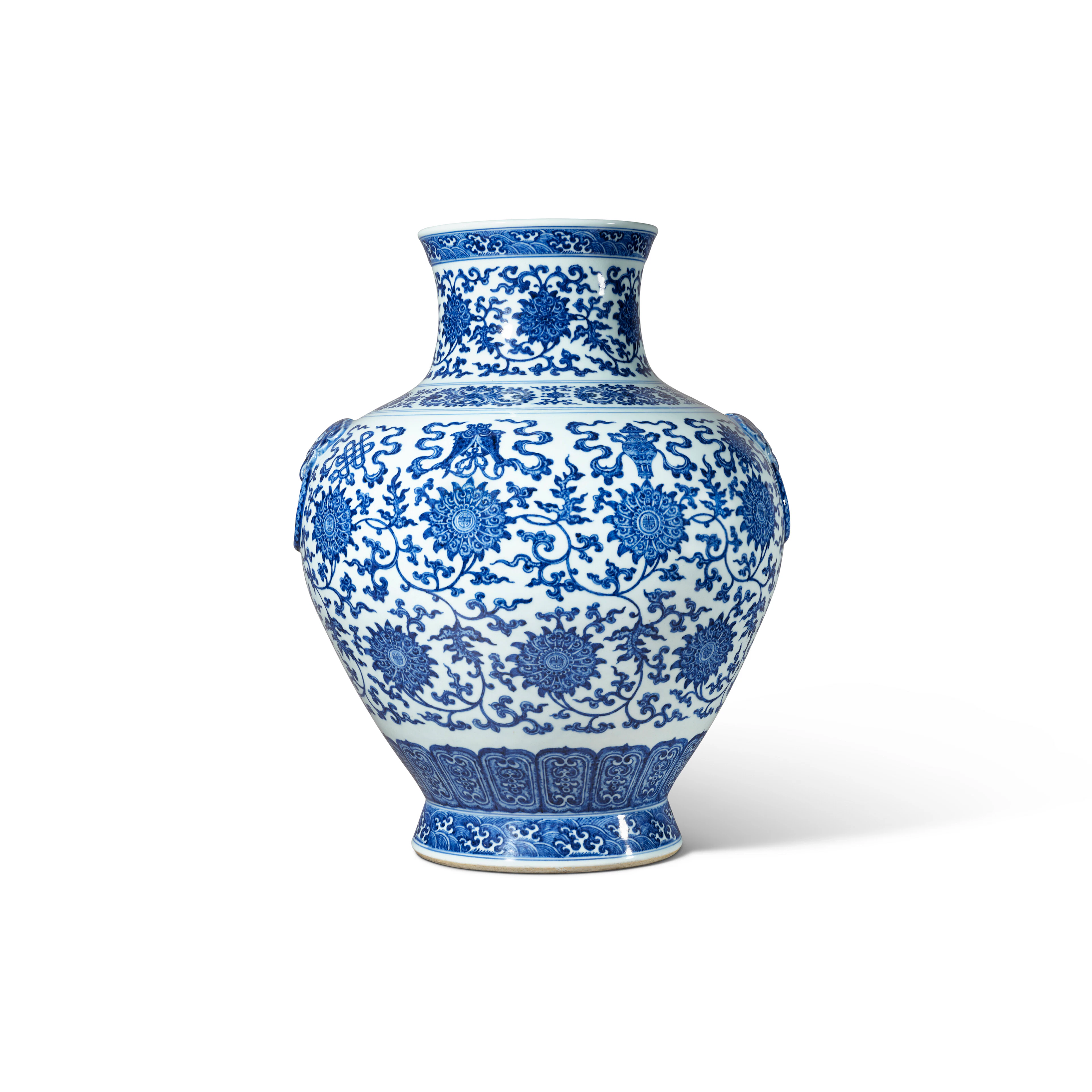 A Fine and Very Rare Large Blue and White ‘Longevity and Eight Buddhist