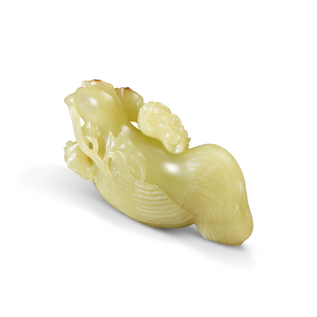 A Yellow Jade Carving of a Rooster
