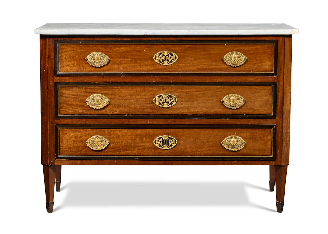 An Italian Ormolu-Mounted Mahogany and Ebony Commode