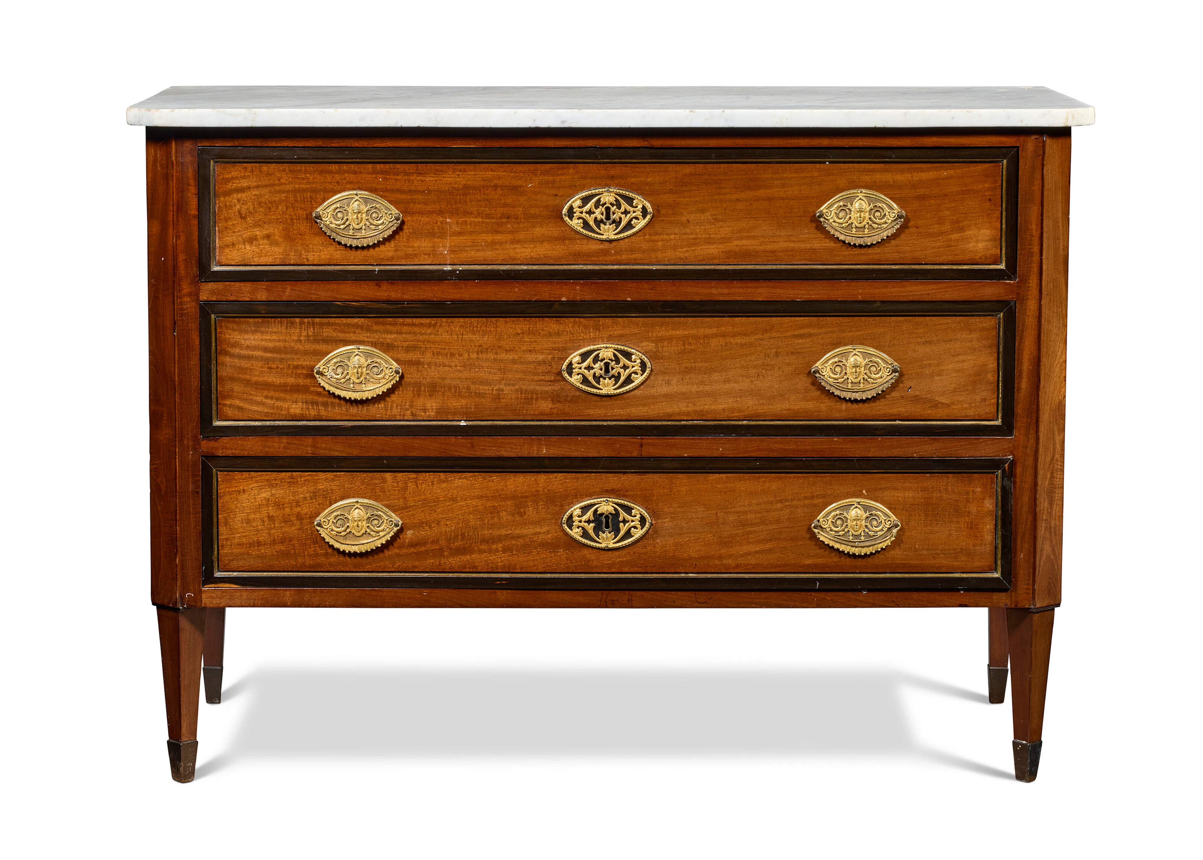 An Italian Ormolu-Mounted Mahogany and Ebony Commode