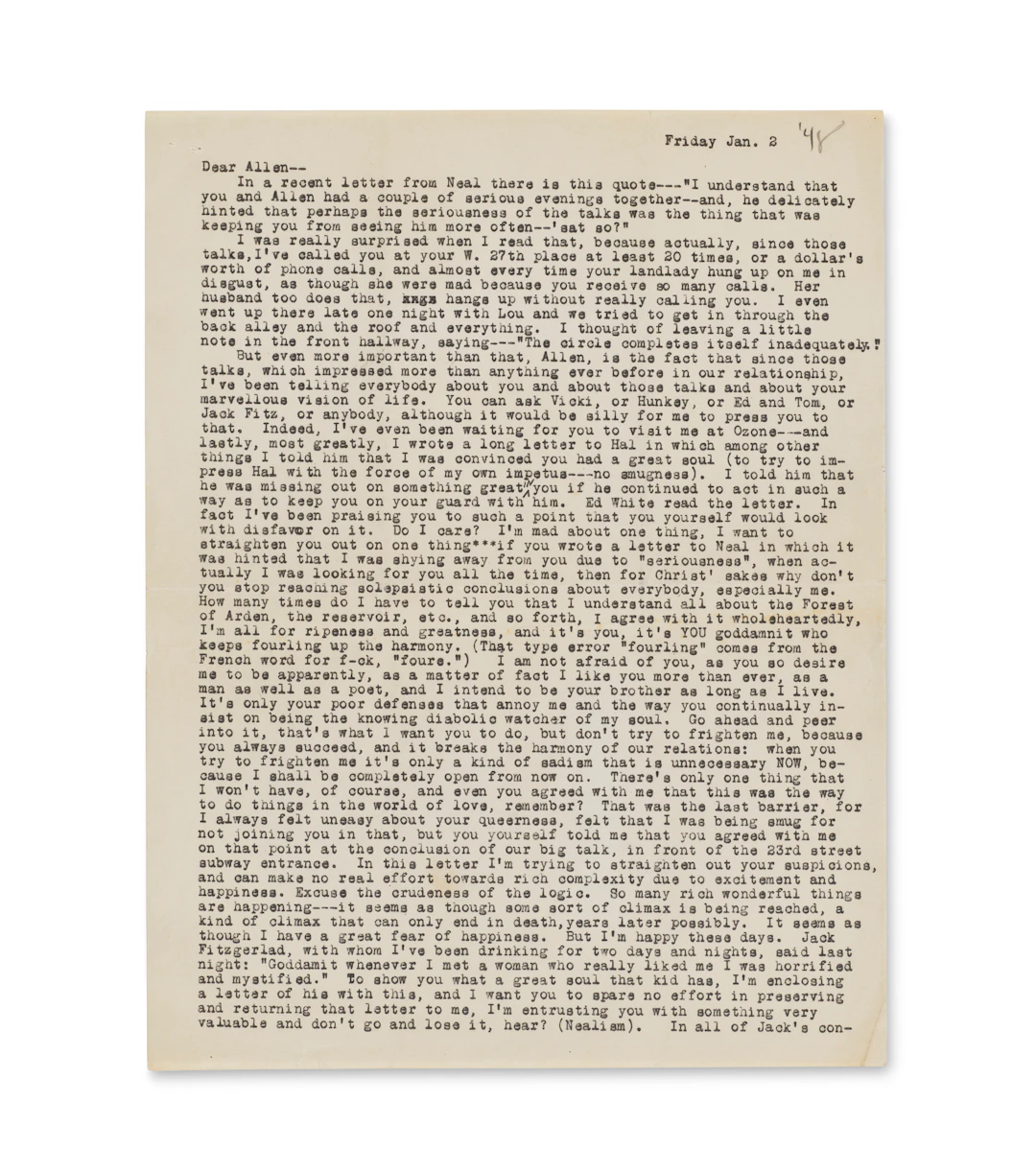 Typed Letter to Allen Ginsberg