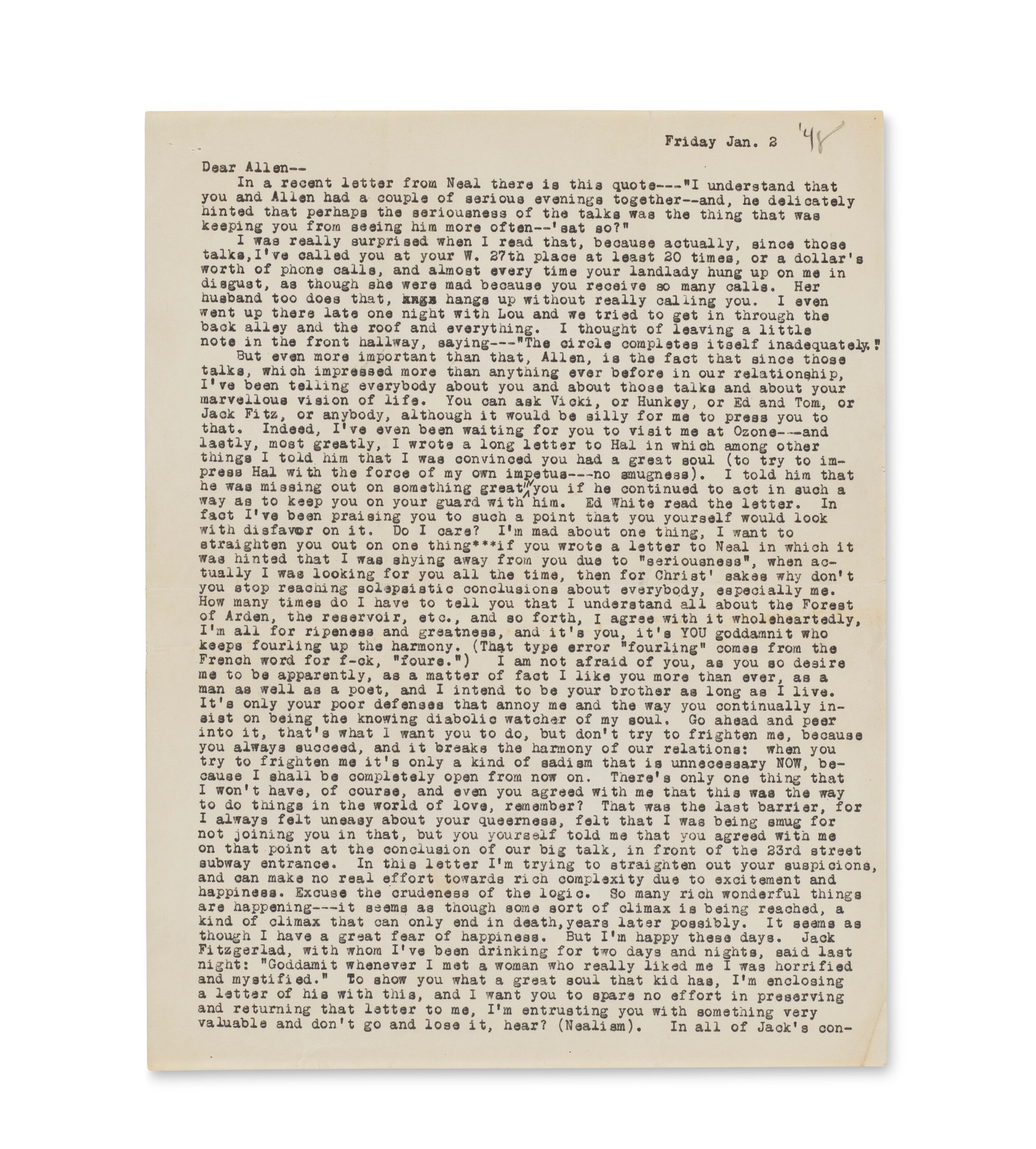 Typed Letter to Allen Ginsberg