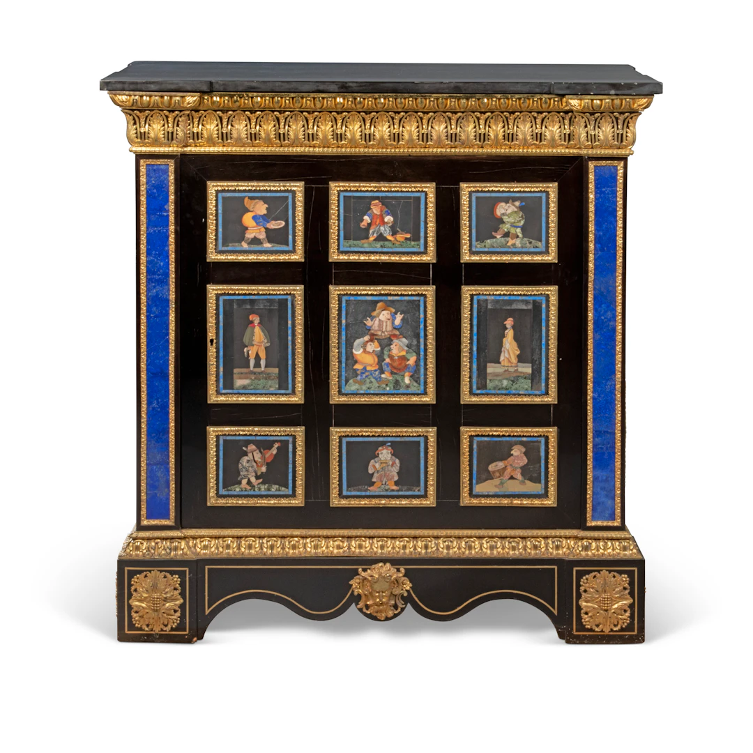 A Louis Philippe Ormolu-Mounted, Pietra Dura and Ebony Meuble a Hauteur D'appui