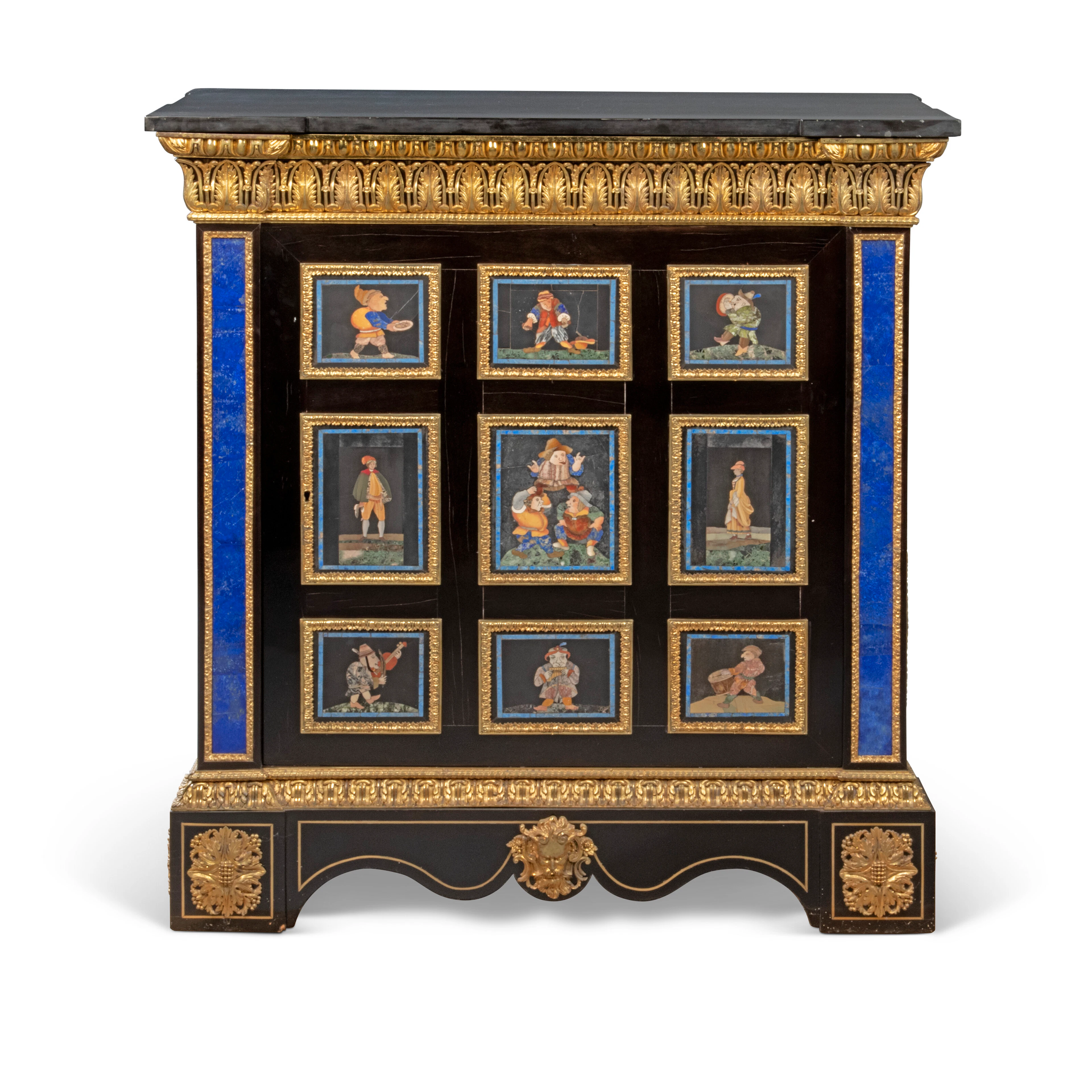 A Louis Philippe Ormolu-Mounted, Pietra Dura and Ebony Meuble a Hauteur D'appui