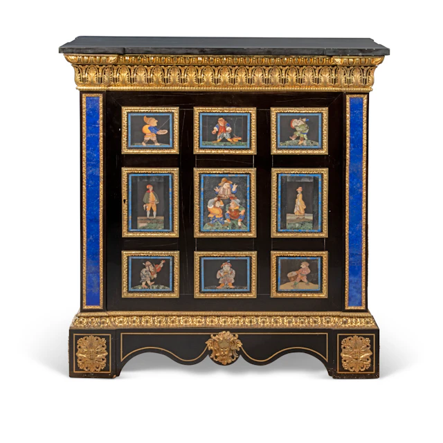 A Louis Philippe Ormolu-Mounted, Pietra Dura and Ebony Meuble a Hauteur D'appui