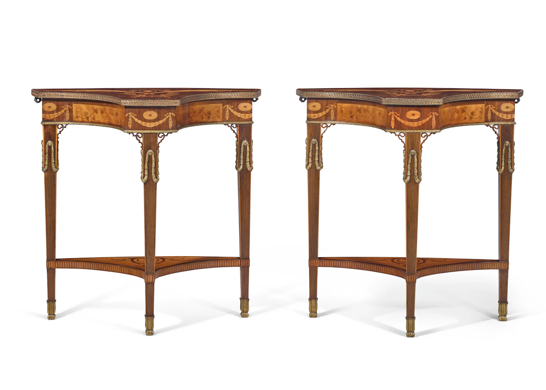 A Pair of George Iii Ormolu-Mounted Sabicu, Satinwood, and Marquetry