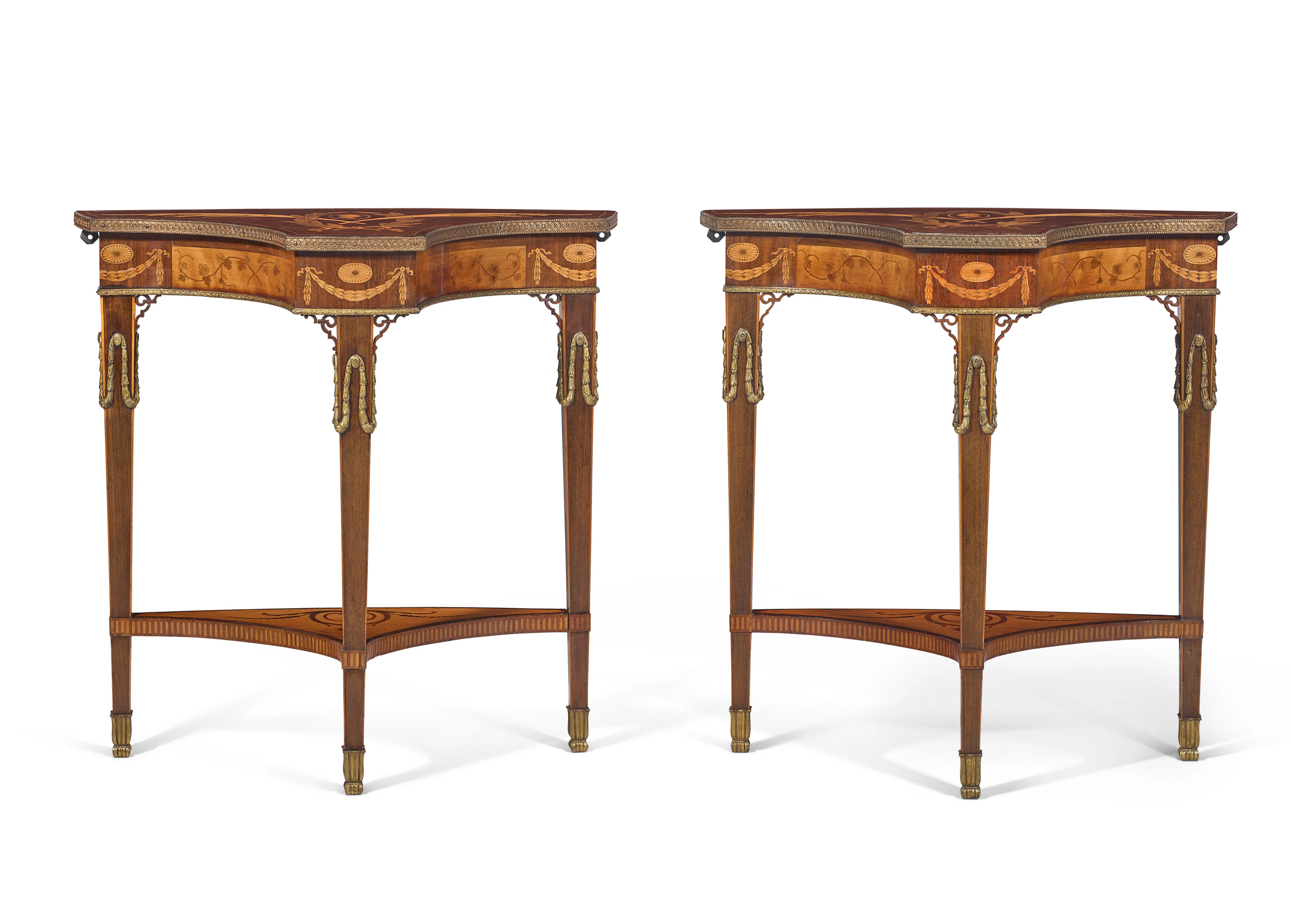 A Pair of George Iii Ormolu-Mounted Sabicu, Satinwood, and Marquetry