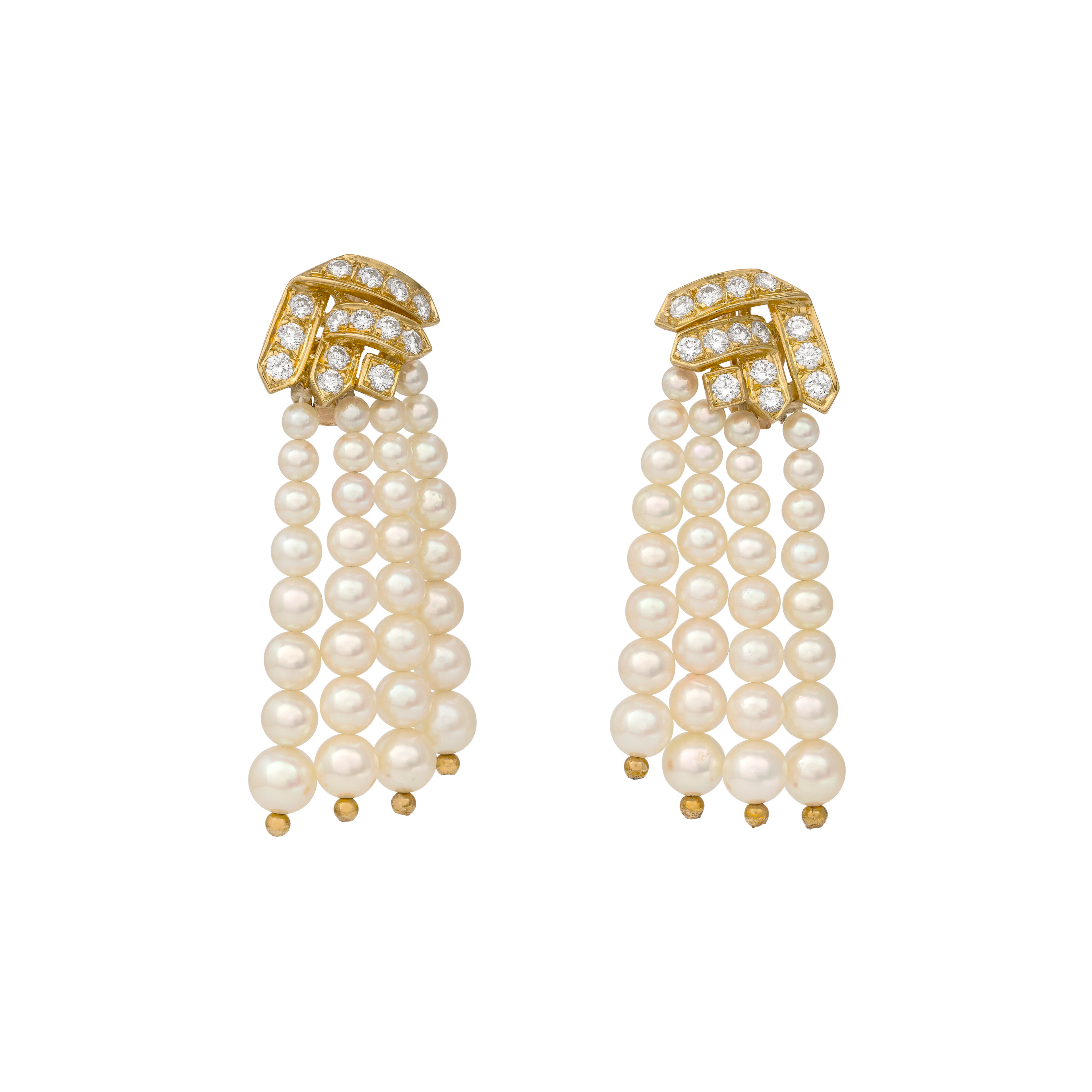 Pair of Cultured Pearl and Diamond Earrings