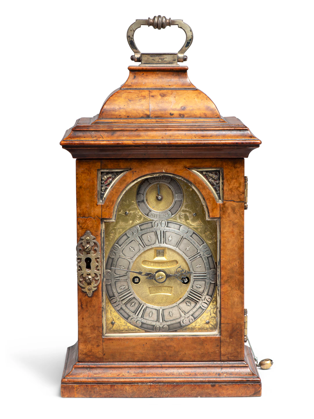A George I Walnut and Silver-Gilt ‘Miniature’ Striking Table Clock