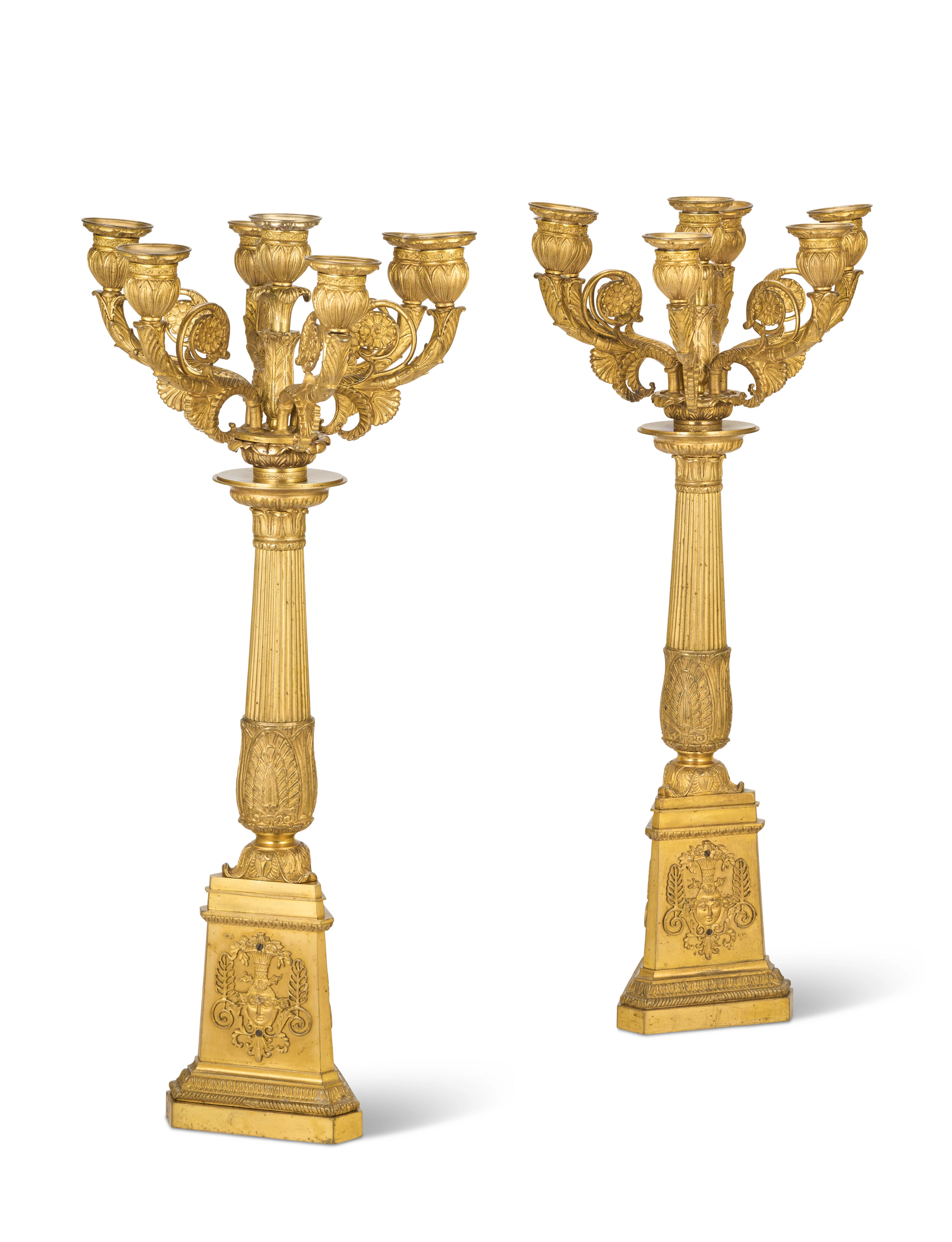 A Pair of French Ormolu Seven-Light Candelabra