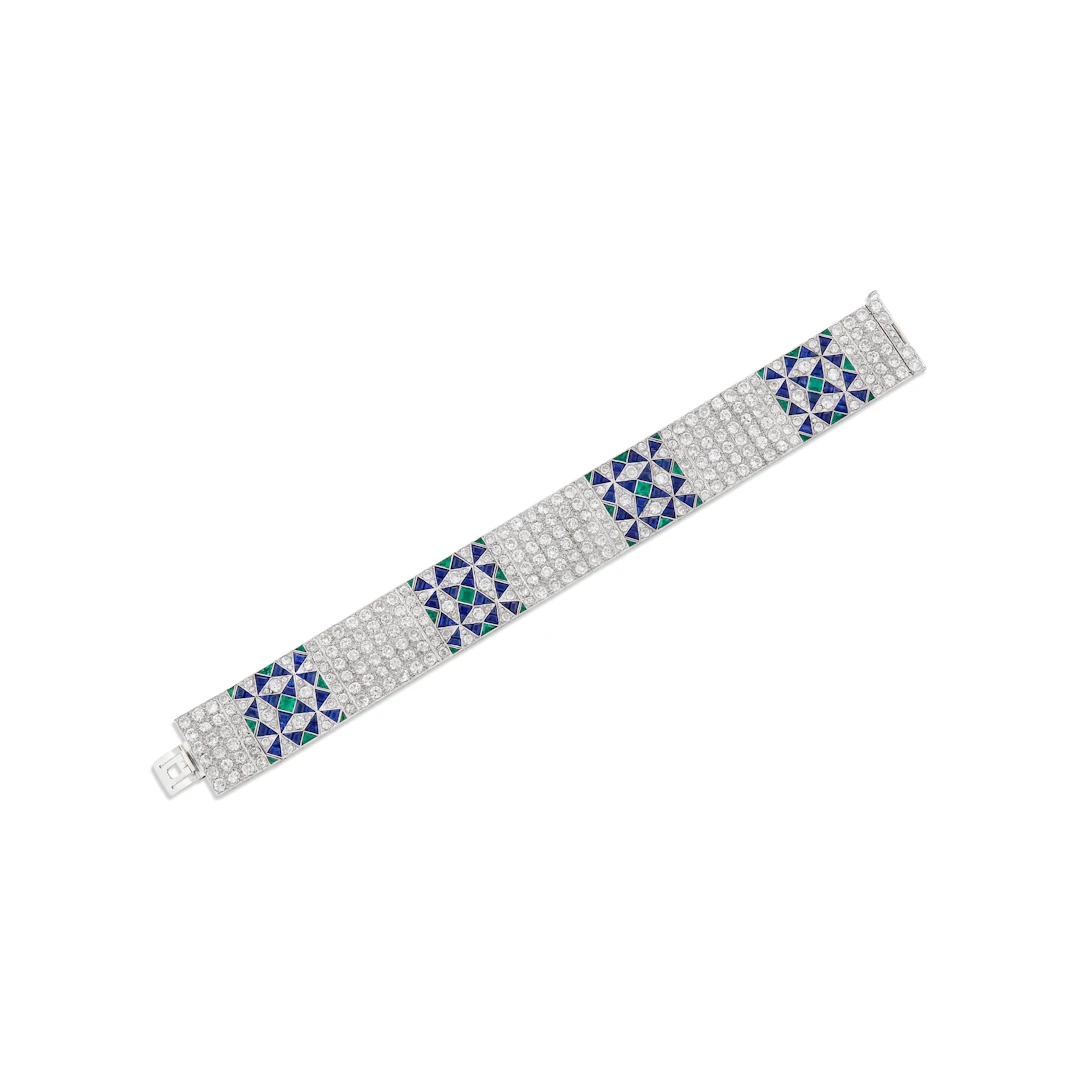 Art Deco Sapphire, Emerald and Diamond Bracelet