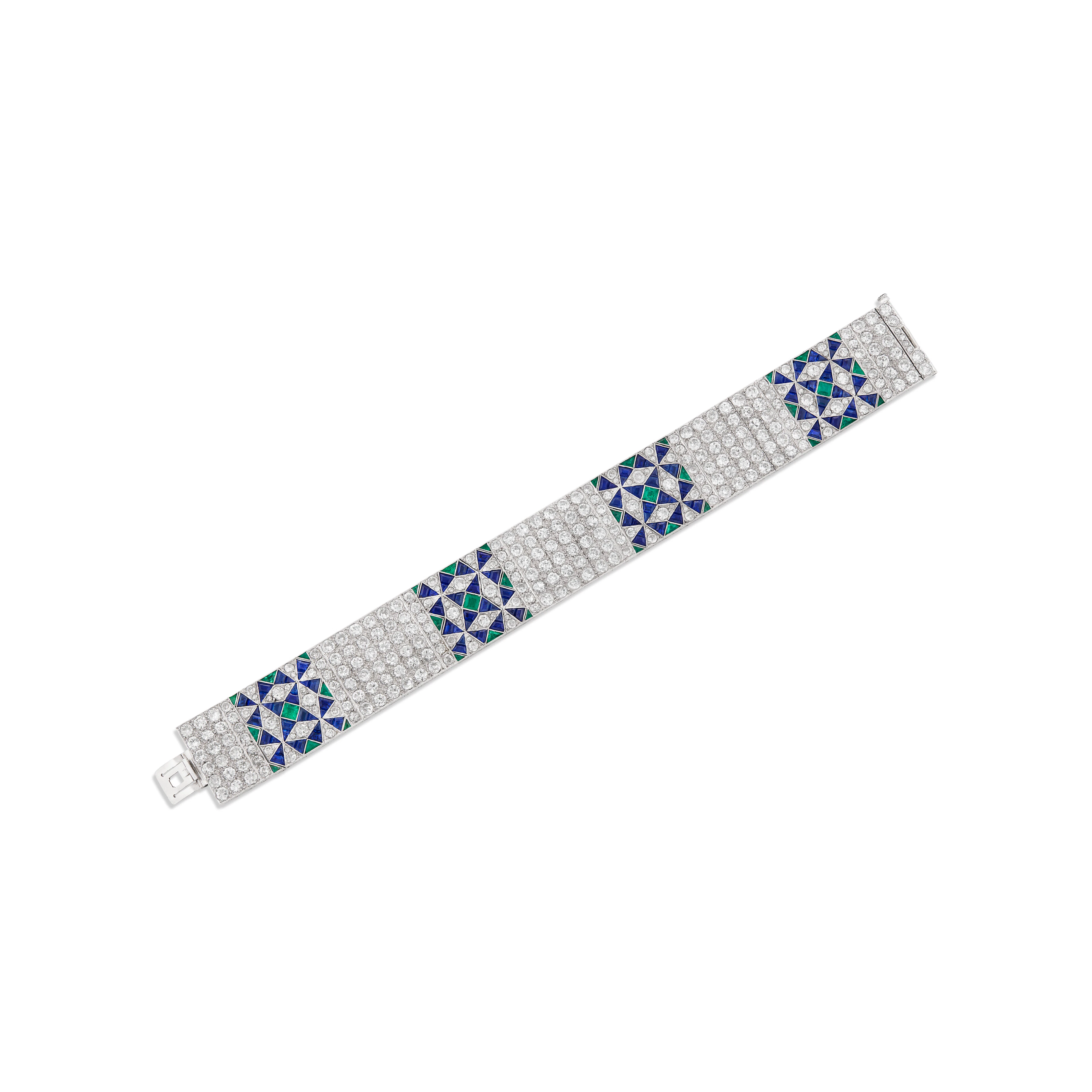 Art Deco Sapphire, Emerald and Diamond Bracelet