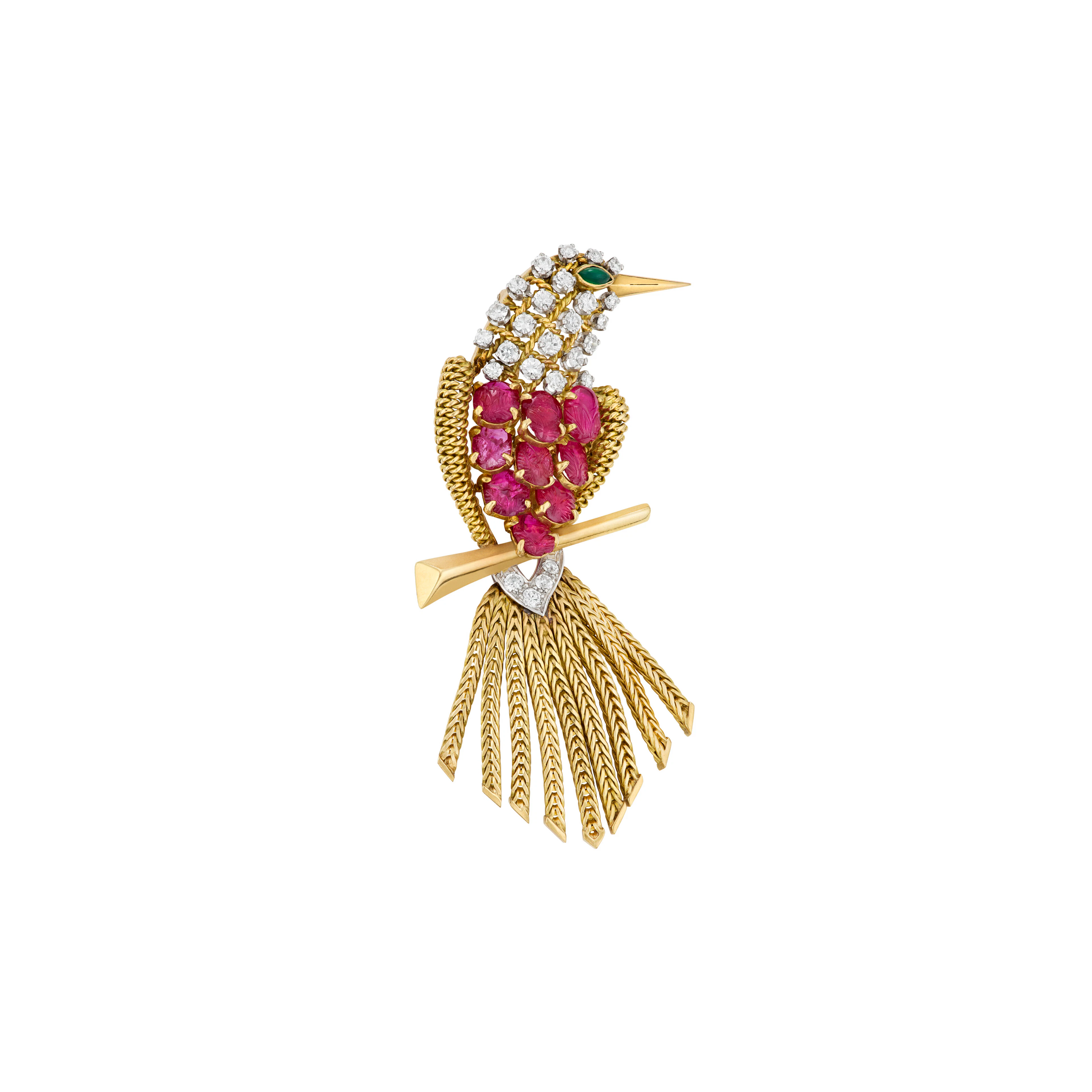 Cartier Ruby, Emerald, and Diamond Bird Brooch