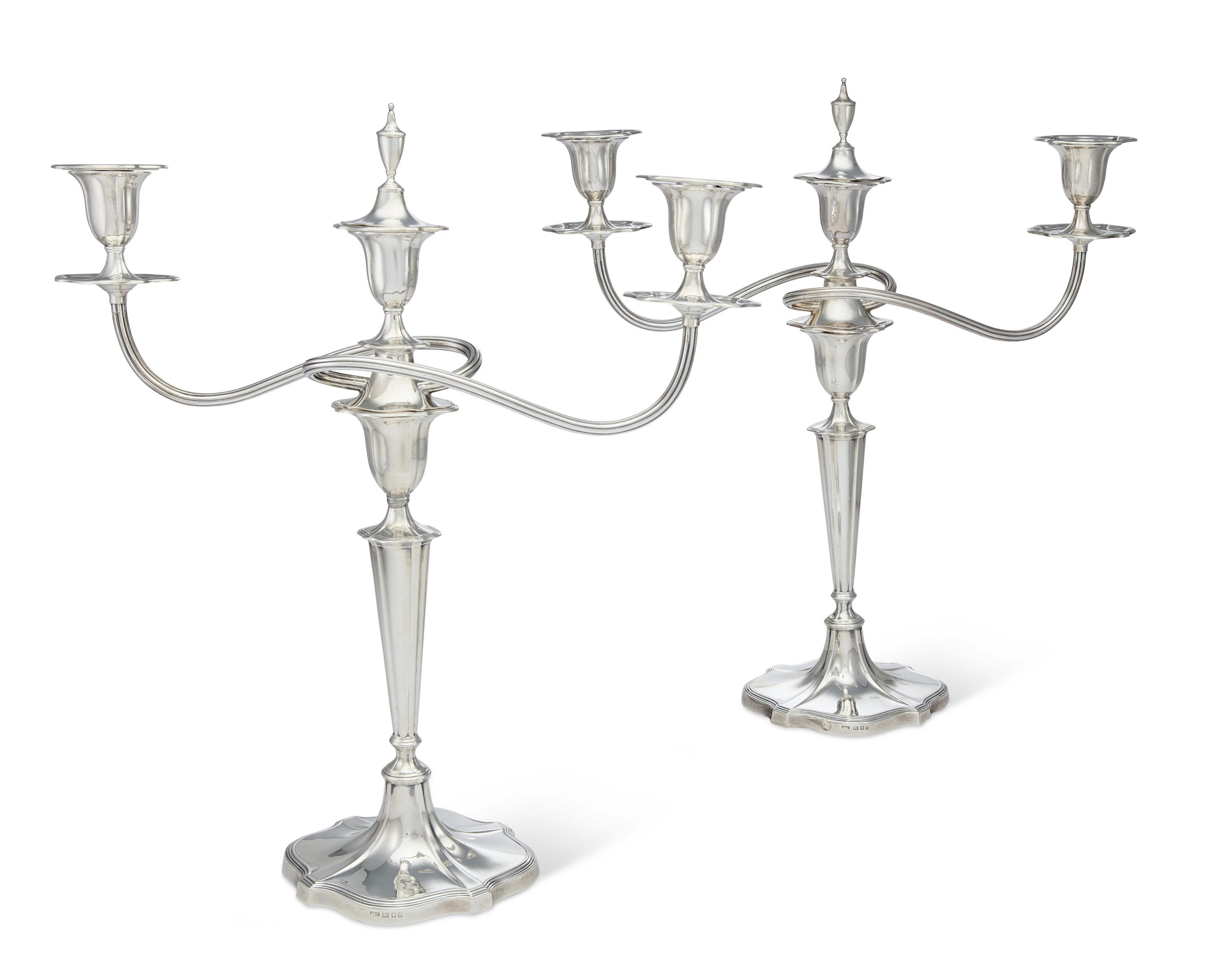 A Pair of George V Silver Three-Light Candelabra
