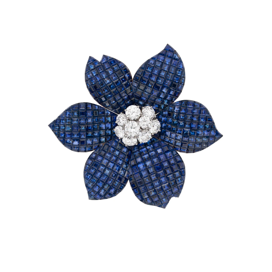 Van Cleef & Arpels Sapphire and Diamond 'Pivoine' Mystery-Set Clip-Brooch