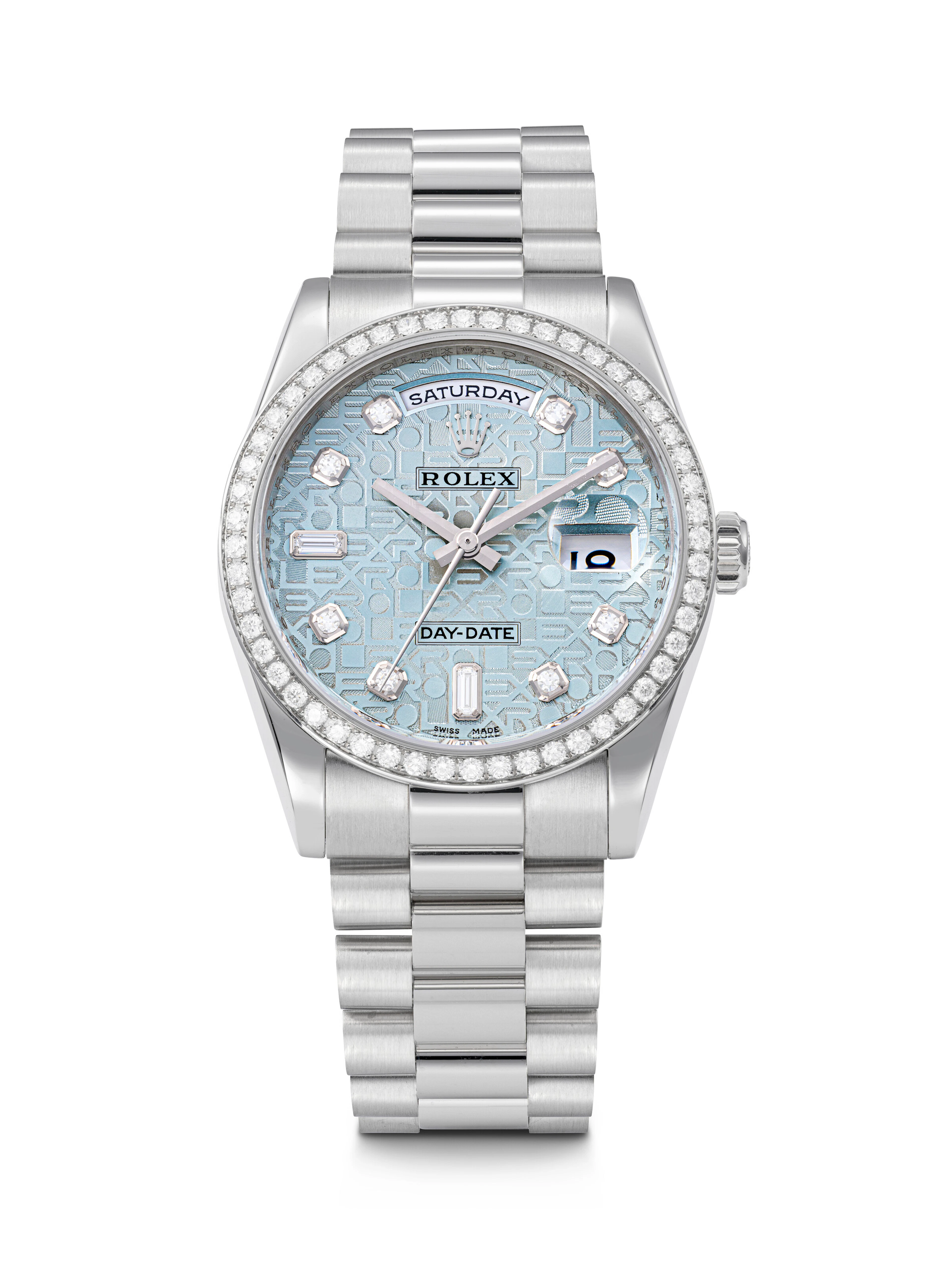 Rolex. A Platinum and Diamond-Set Automatic Wristwatch with Sweep