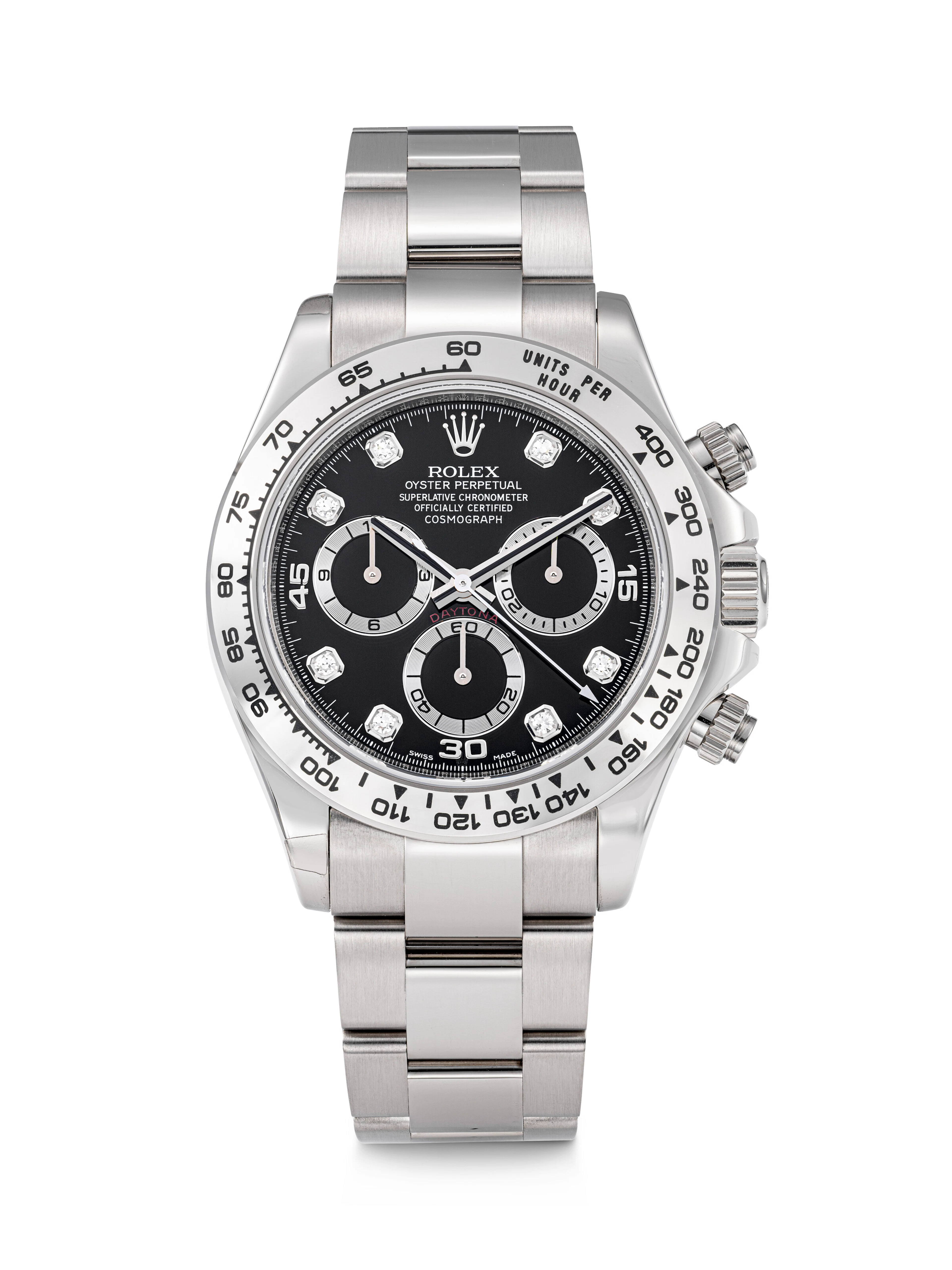 ROLEX. AN 18K WHITE GOLD AND DIAMOND-SET AUTOMATIC CHRONOGRAPH WRISTWATCH