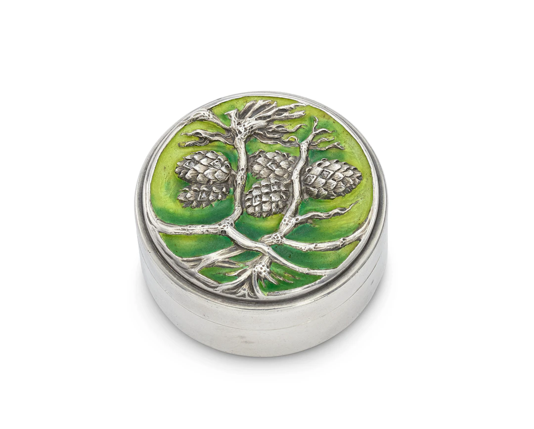 A Russian Jeweled and Enamel Silver Pill Box