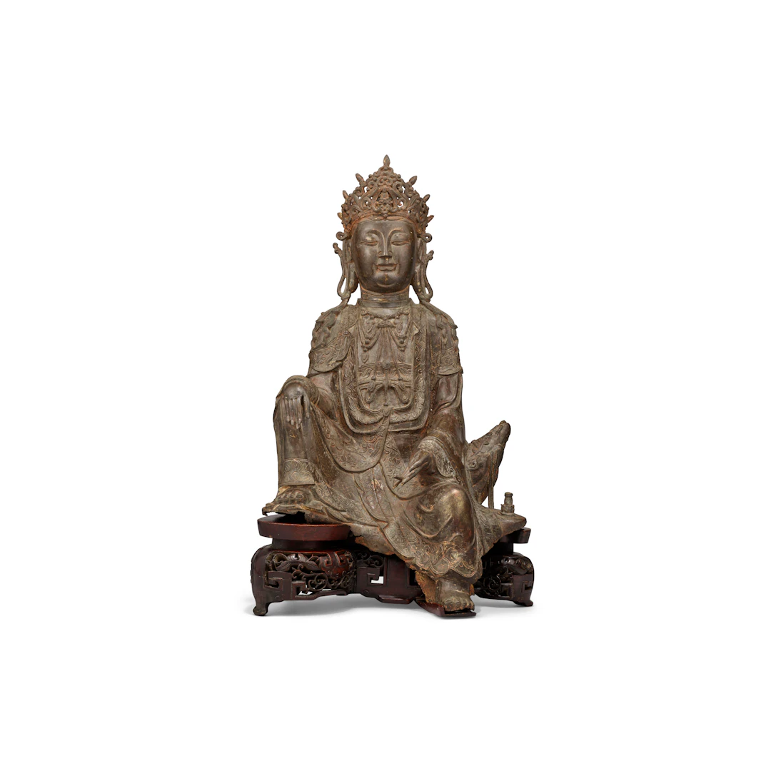 A Large Bronze Figure of Seated Guanyin