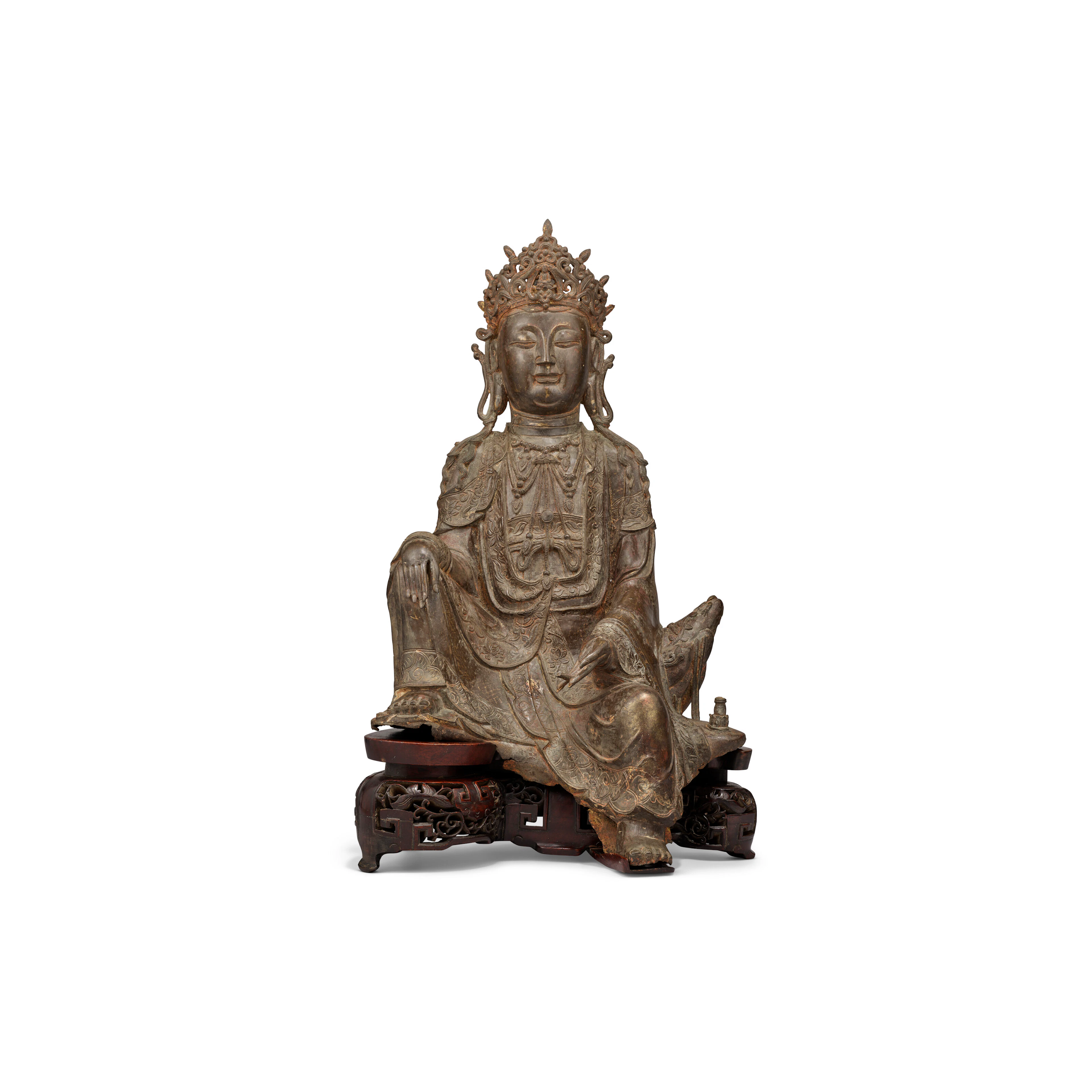 A Large Bronze Figure of Seated Guanyin