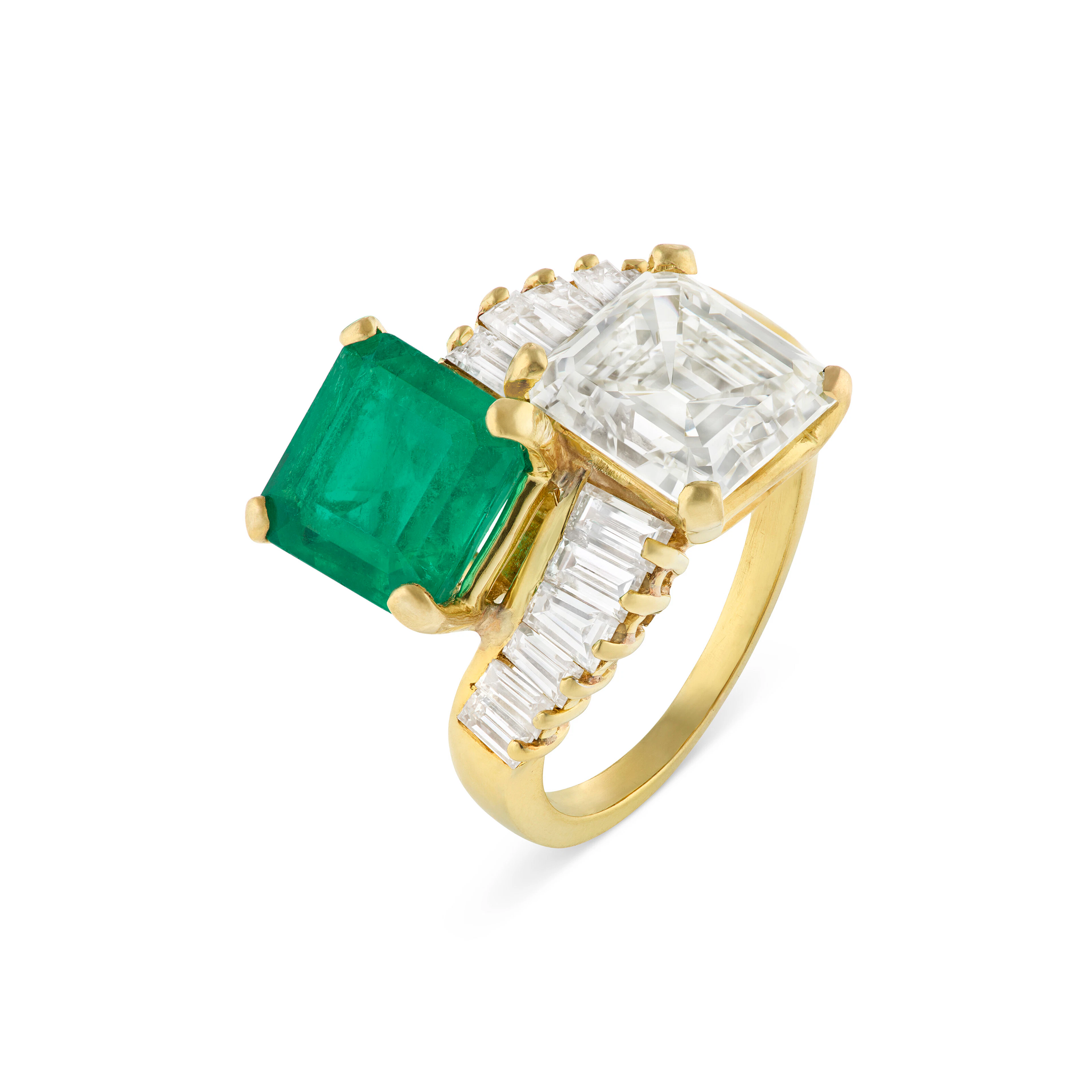 Twin-Stone Emerald and Diamond Ring