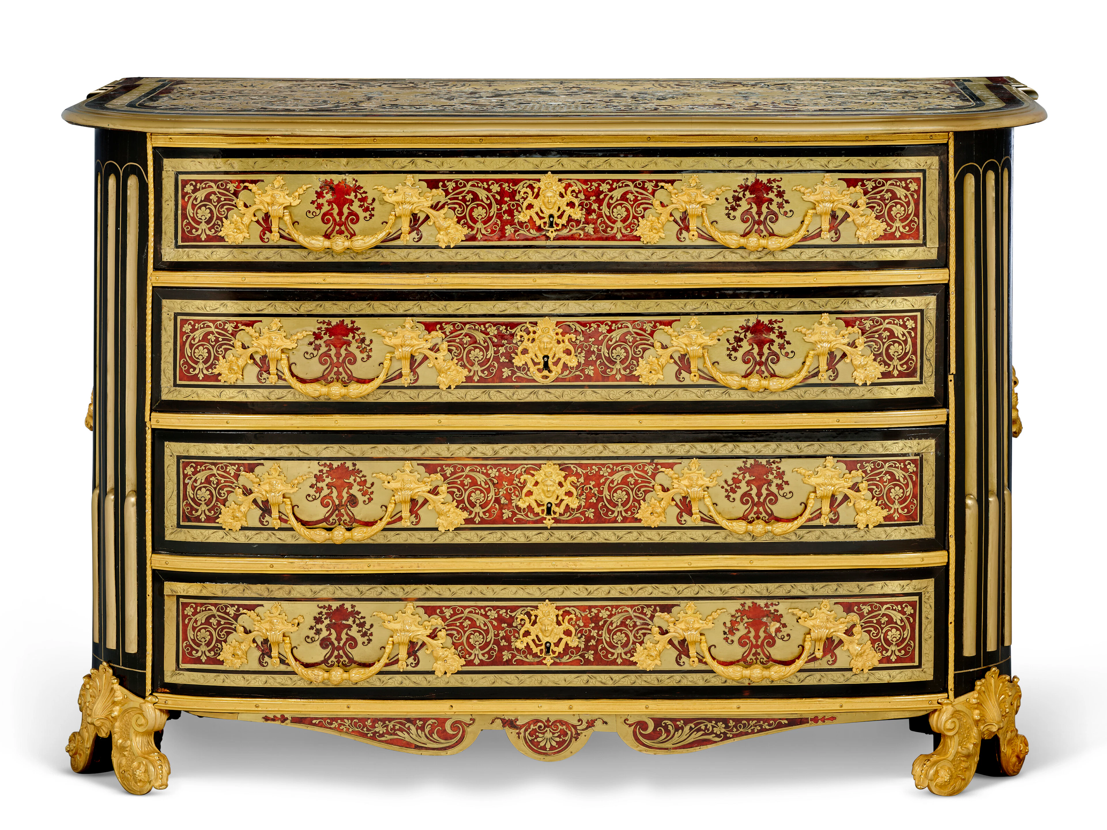 A Regence Ormolu-Mounted Brass, Mother-Of-Pearl and Pewter-Inlaid