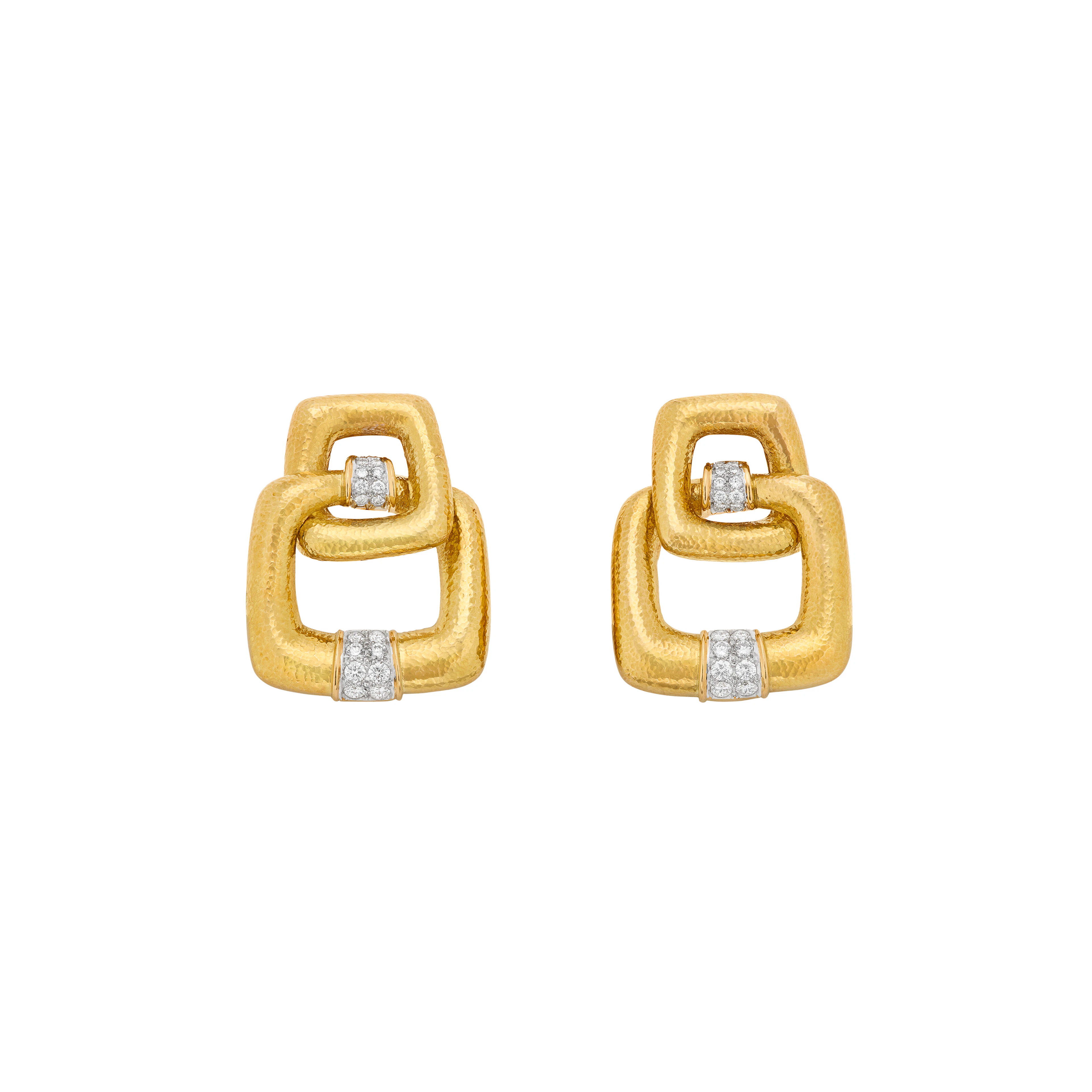 David Webb Diamond and Hammered Gold Earrings