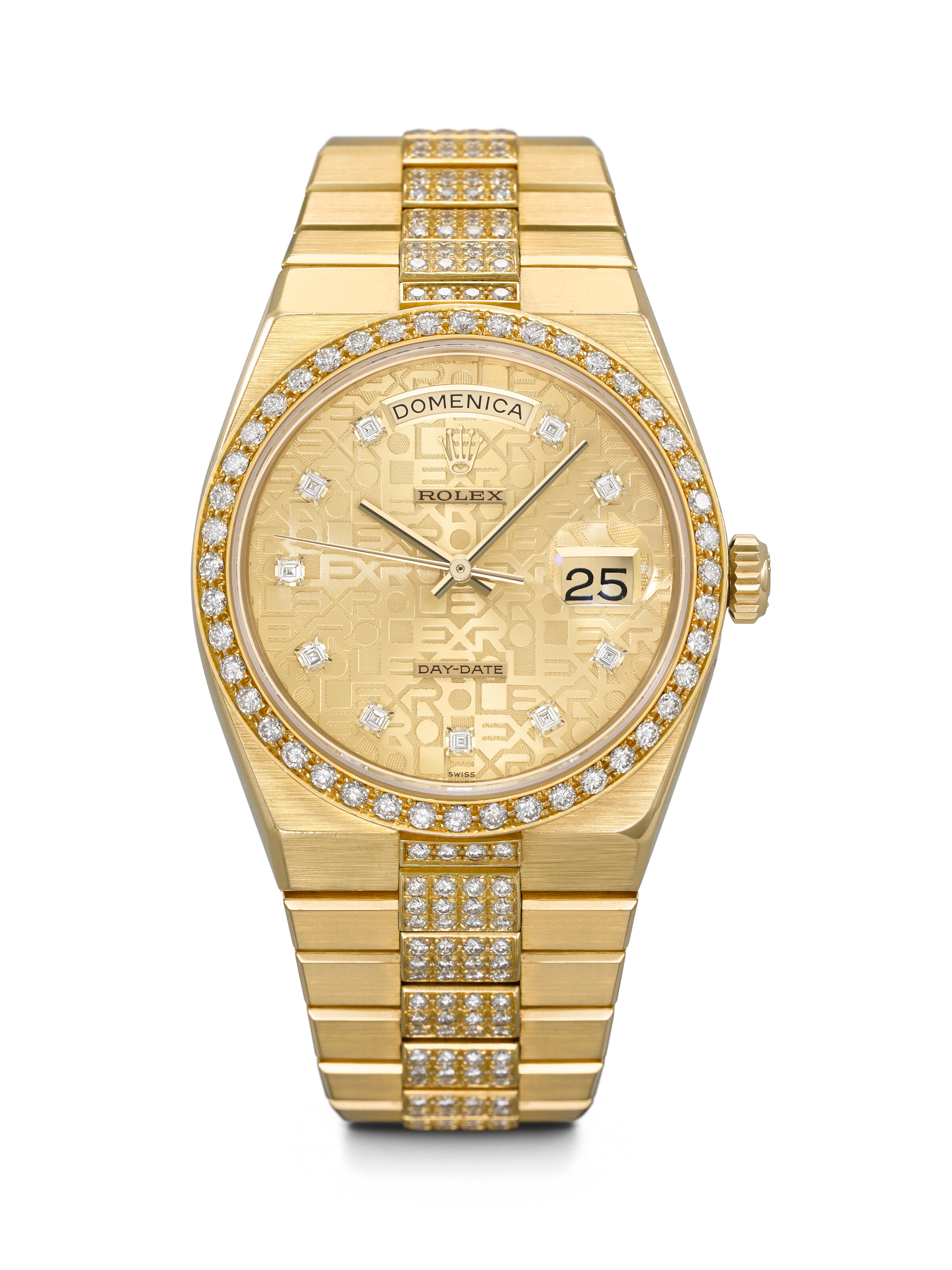 ROLEX. AN UNUSUAL AND ATTRACTIVE 18K GOLD AND DIAMOND-SET QUARTZ WRISTWATCH