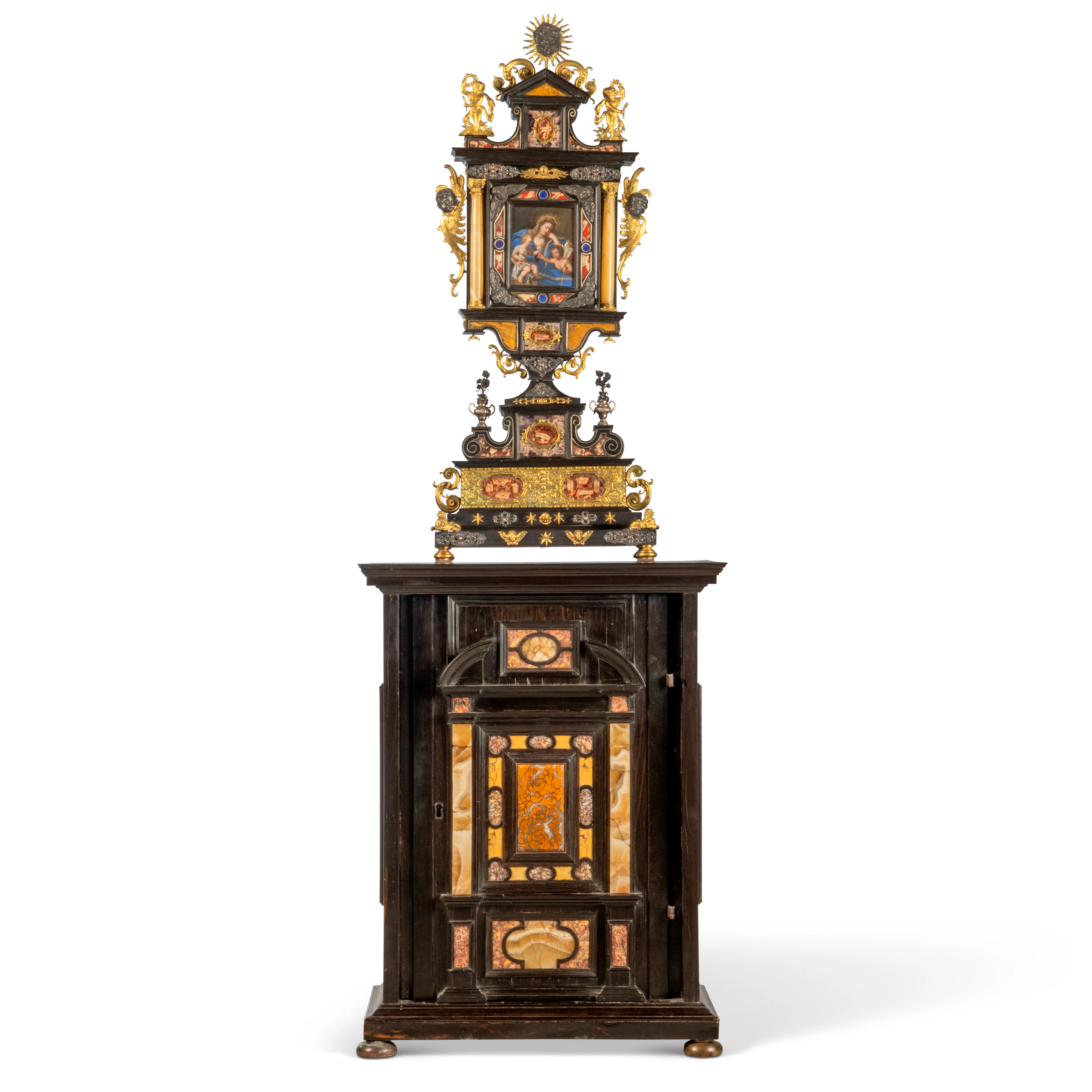 An Italian Ormolu-Mounted Pietra Dura and Ebonised Reliquary, Together