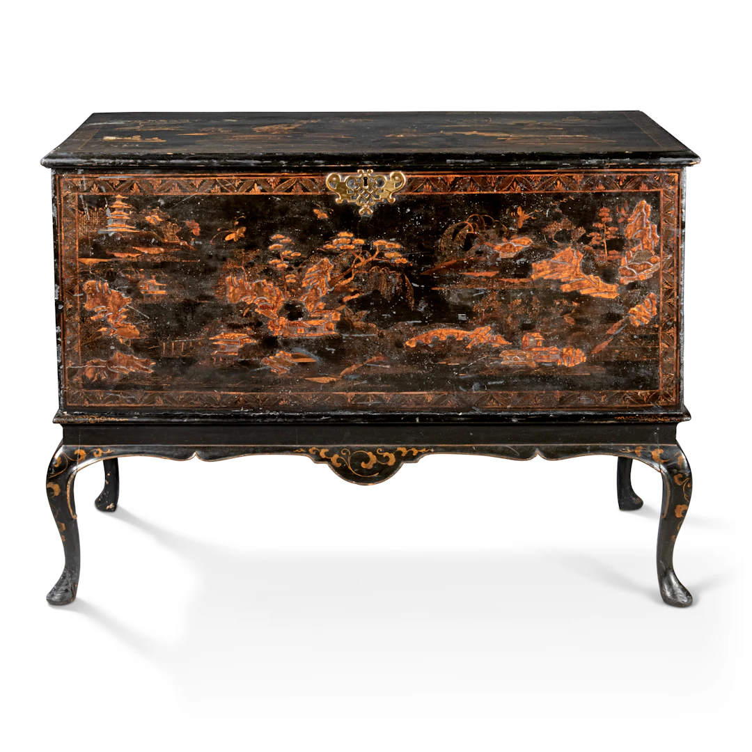 A George Ii Black-And-Gilt Japanned Chest-On-Stand
