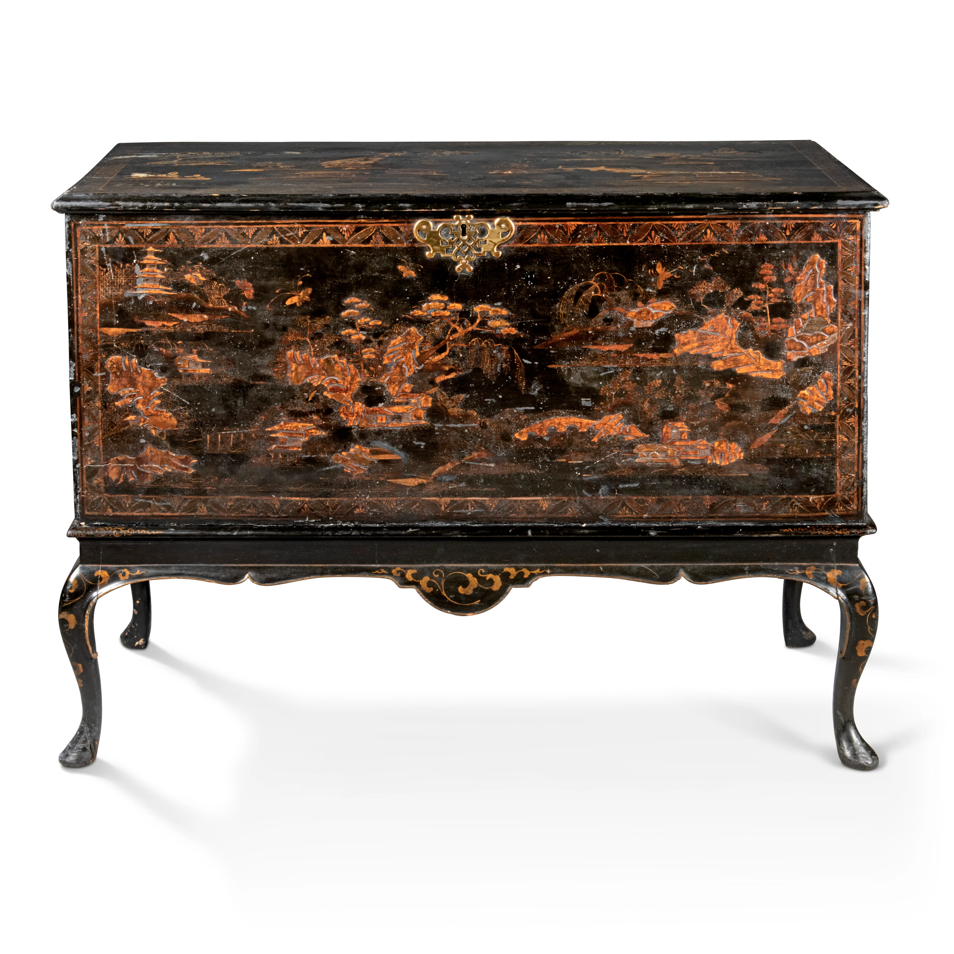 A George Ii Black-And-Gilt Japanned Chest-On-Stand