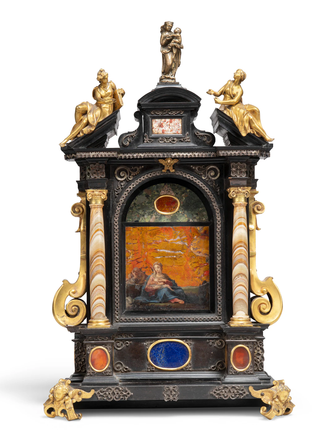 An Italian Ormolu-Mounted, Ebonised and Pietra Dura Altar