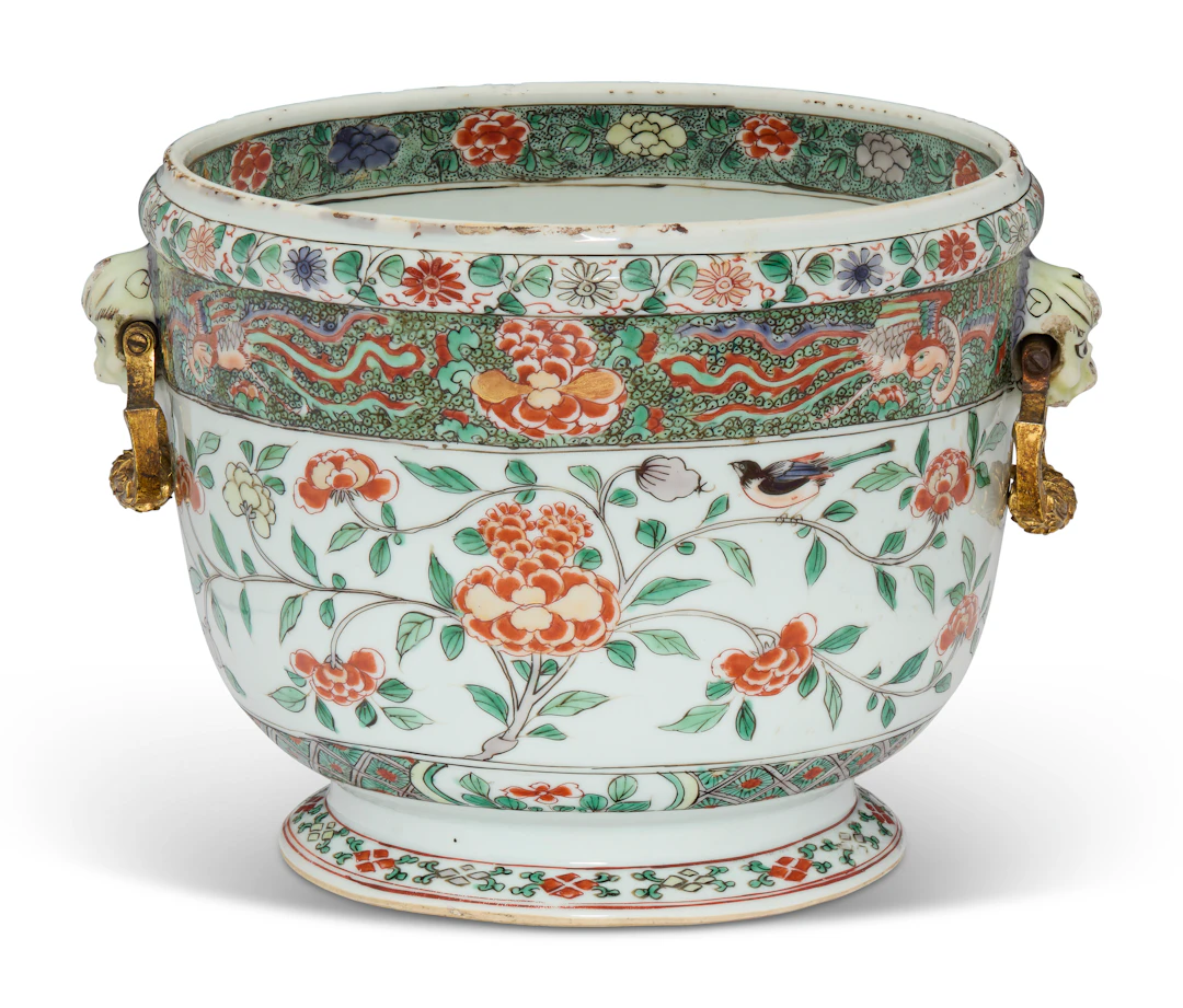 An Ormolu-Mounted Chinese Export Famille Verte Porcelain Wine Cooler