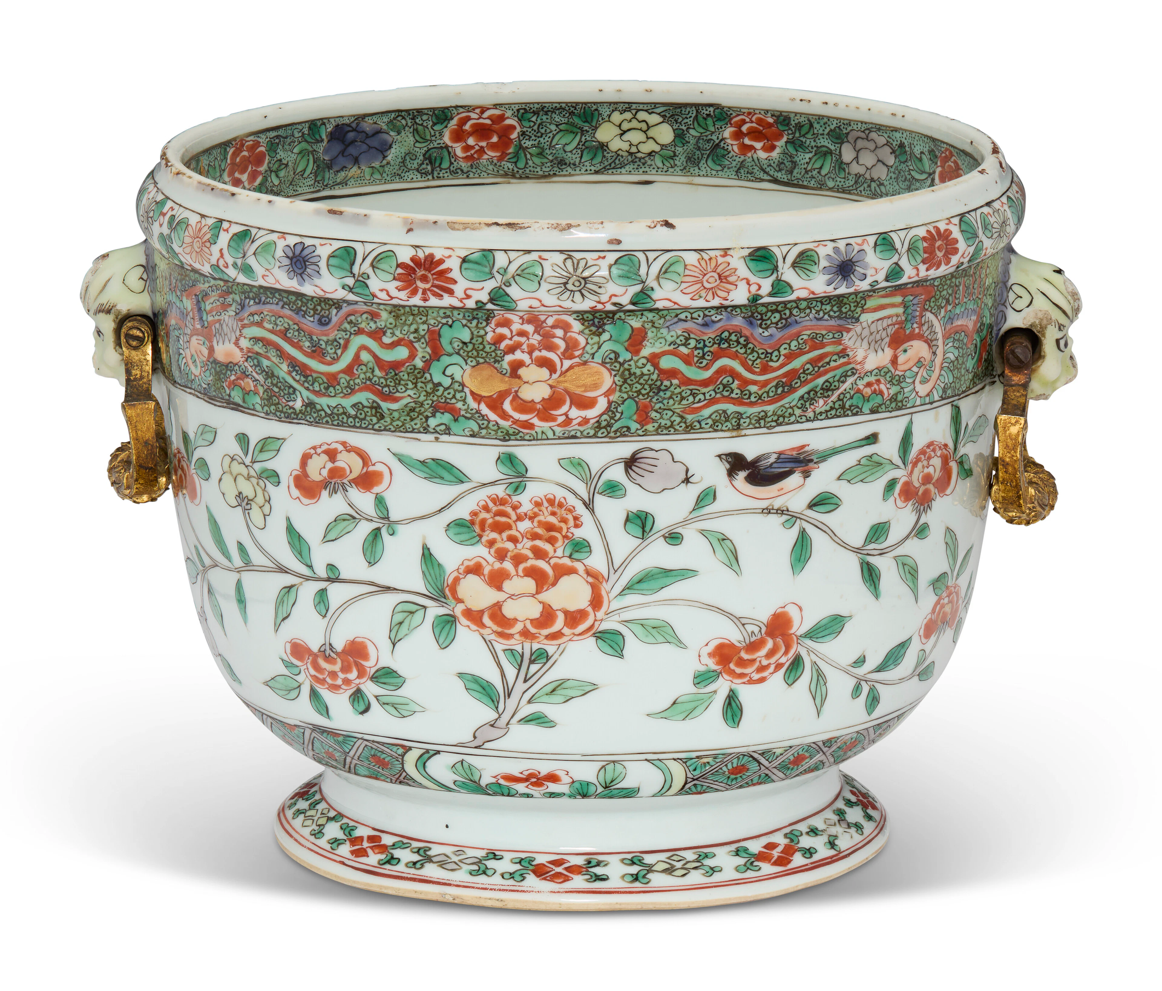 An Ormolu-Mounted Chinese Export Famille Verte Porcelain Wine Cooler