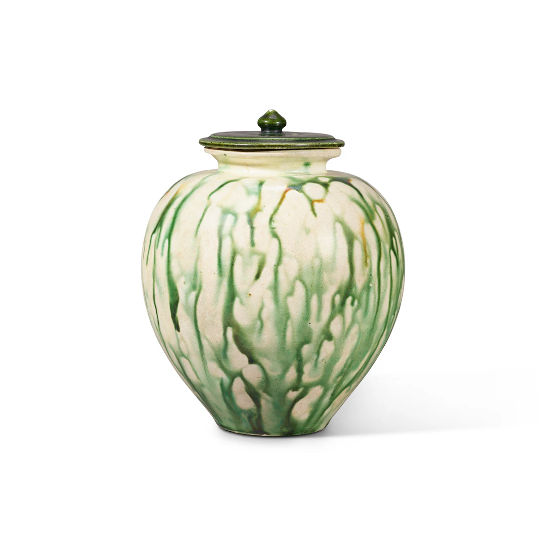 A Sancai -Glazed Jar and a Cover