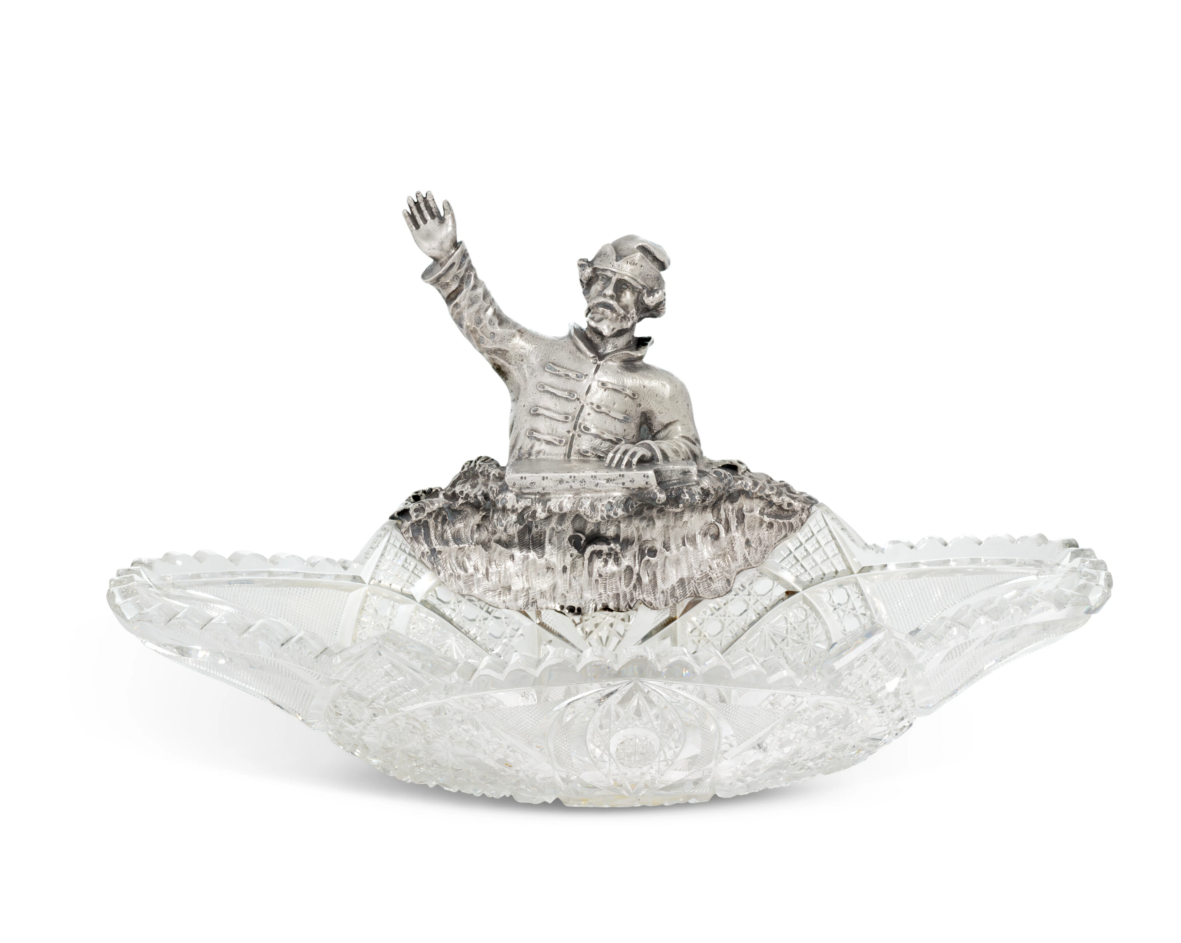 A Large Russian Silver-Mounted Cut-Glass Dish