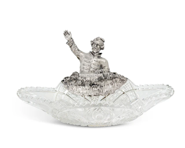 A Large Russian Silver-Mounted Cut-Glass Dish