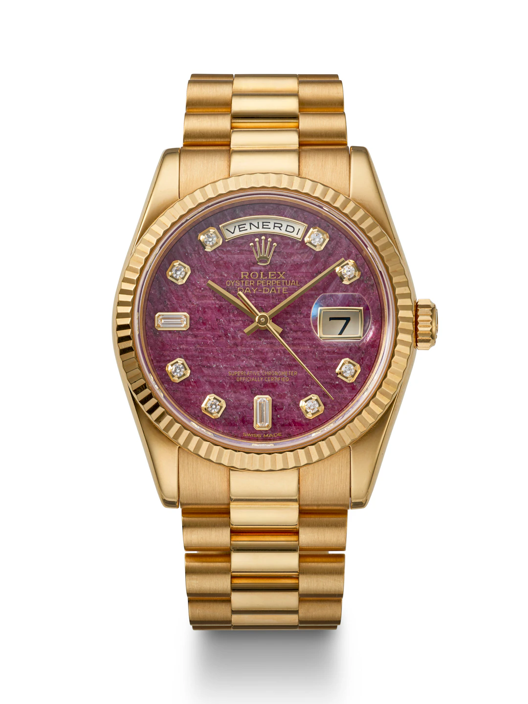 Rolex, Yellow Gold and Diamond-Set 'Day-Date' with Rubellite Dial, Ref. 118238