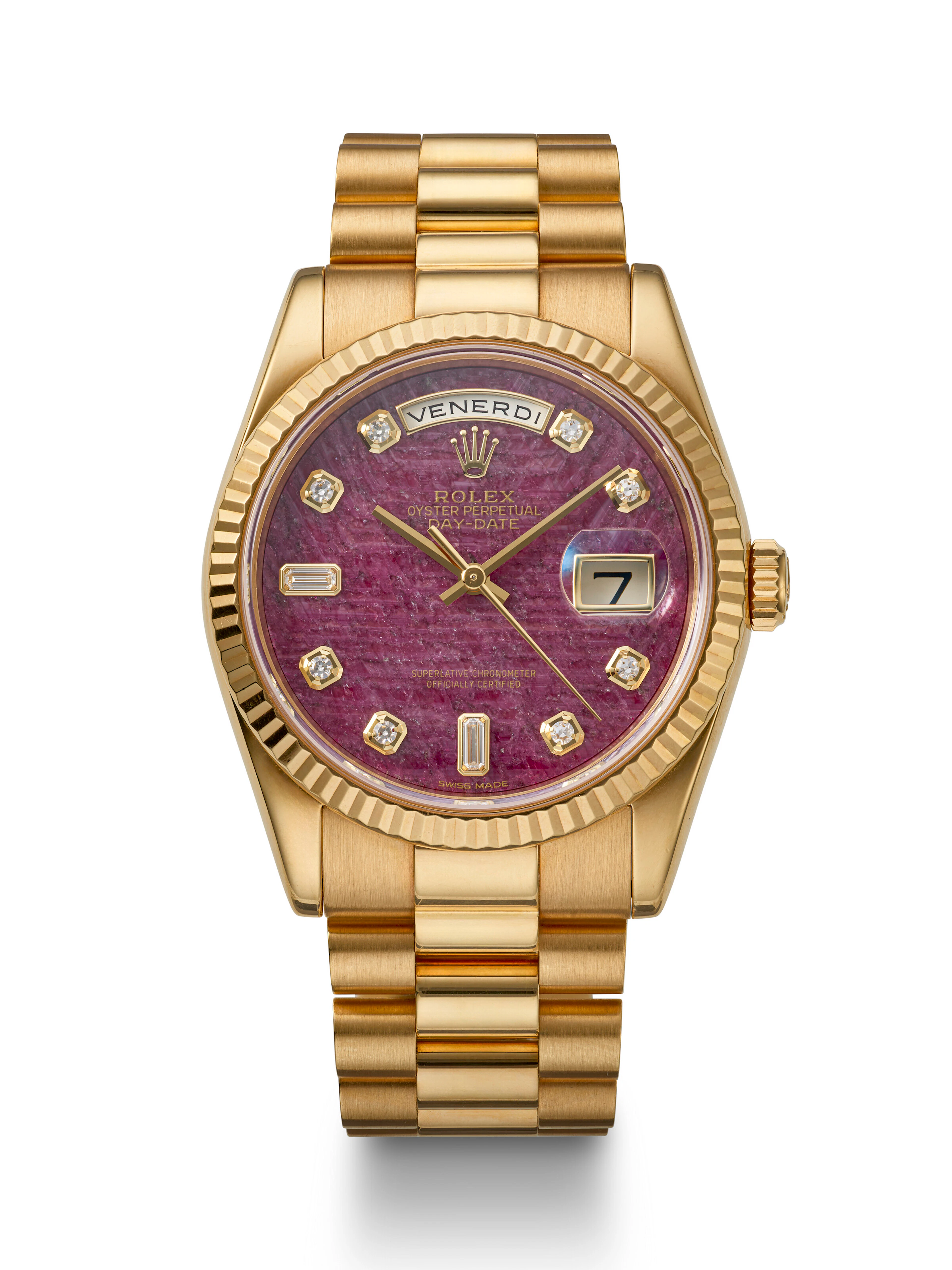 Rolex, Yellow Gold and Diamond-Set 'Day-Date' with Rubellite Dial, Ref. 118238