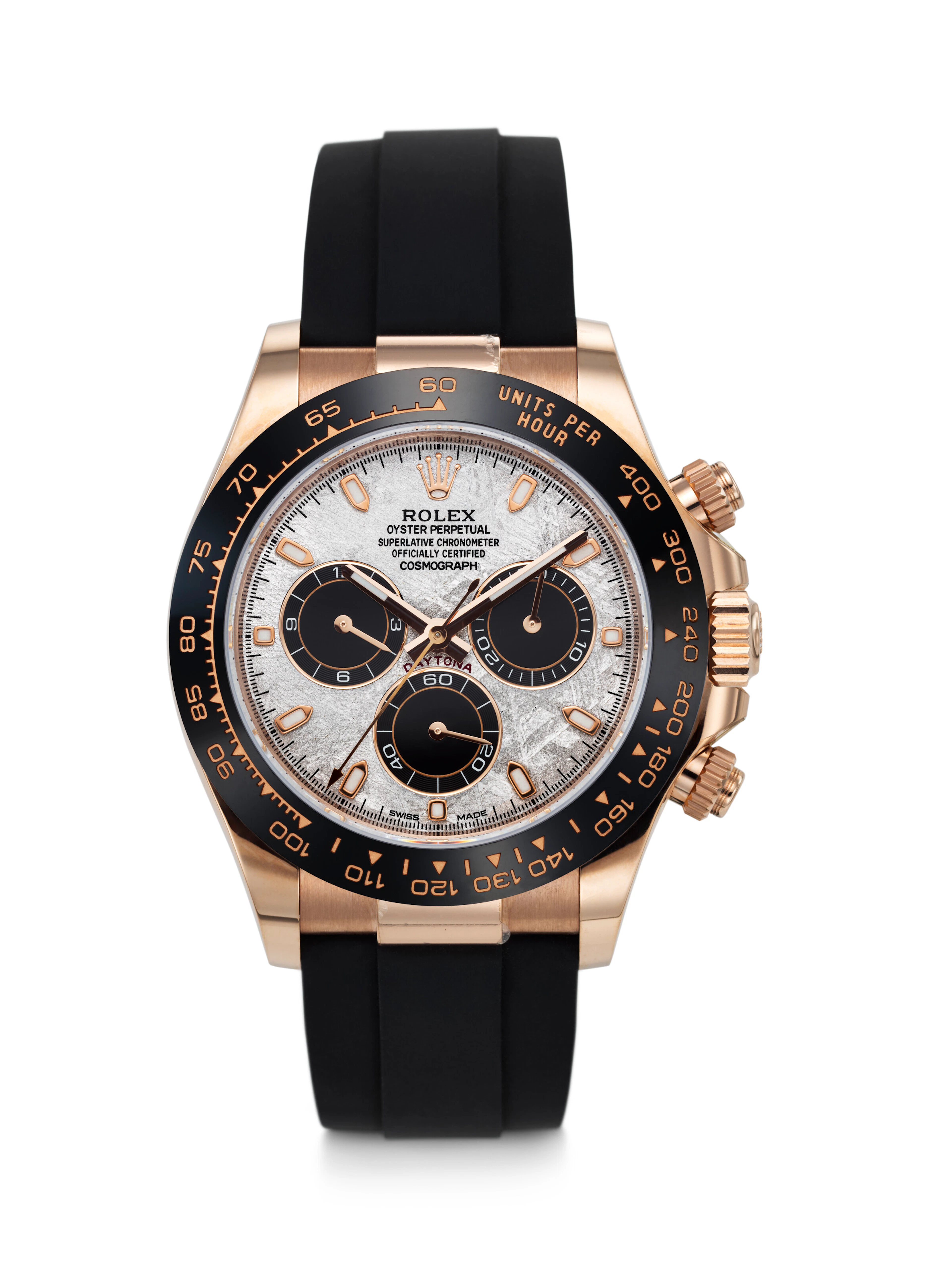 ROLEX. A SPORTY AND RARE 18K PINK GOLD AND CERAMIC AUTOMATIC CHRONOGRAPH